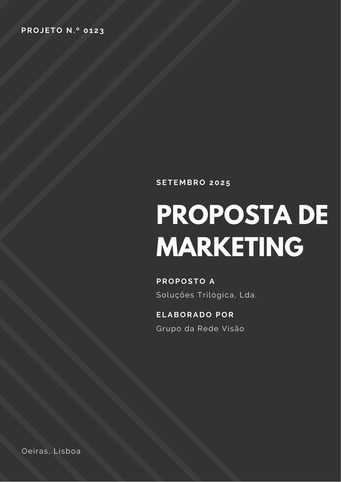 Marketing a Preto e Branco Diagonal com Linhas de Proposta Marketing a Preto e Branco Diagonal com Linhas de Proposta