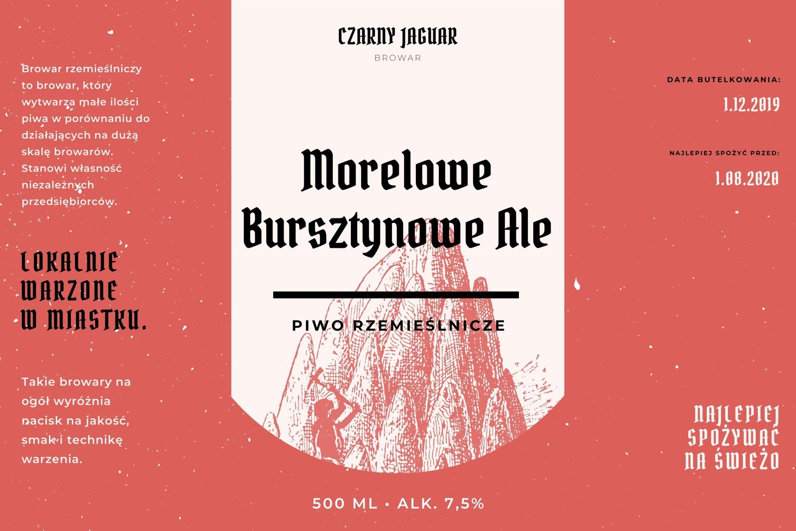 Czerwona i Kremowa Przybrudzona Vintage Ilustracja Etykieta Na Piwo