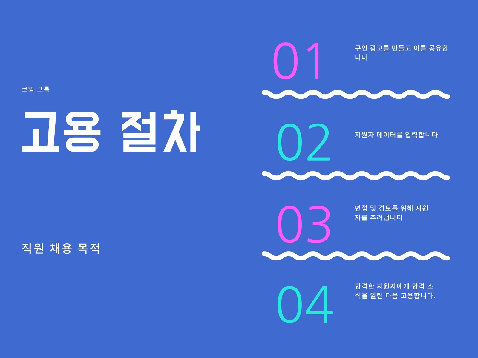 파란색, 분홍색 및 사이언색 프로세스 흐름도