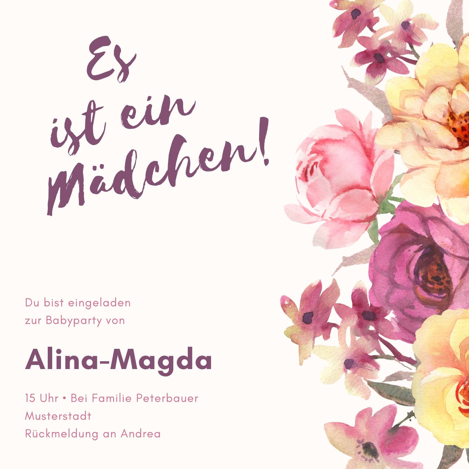 Lila Floral Babyparty Einladung