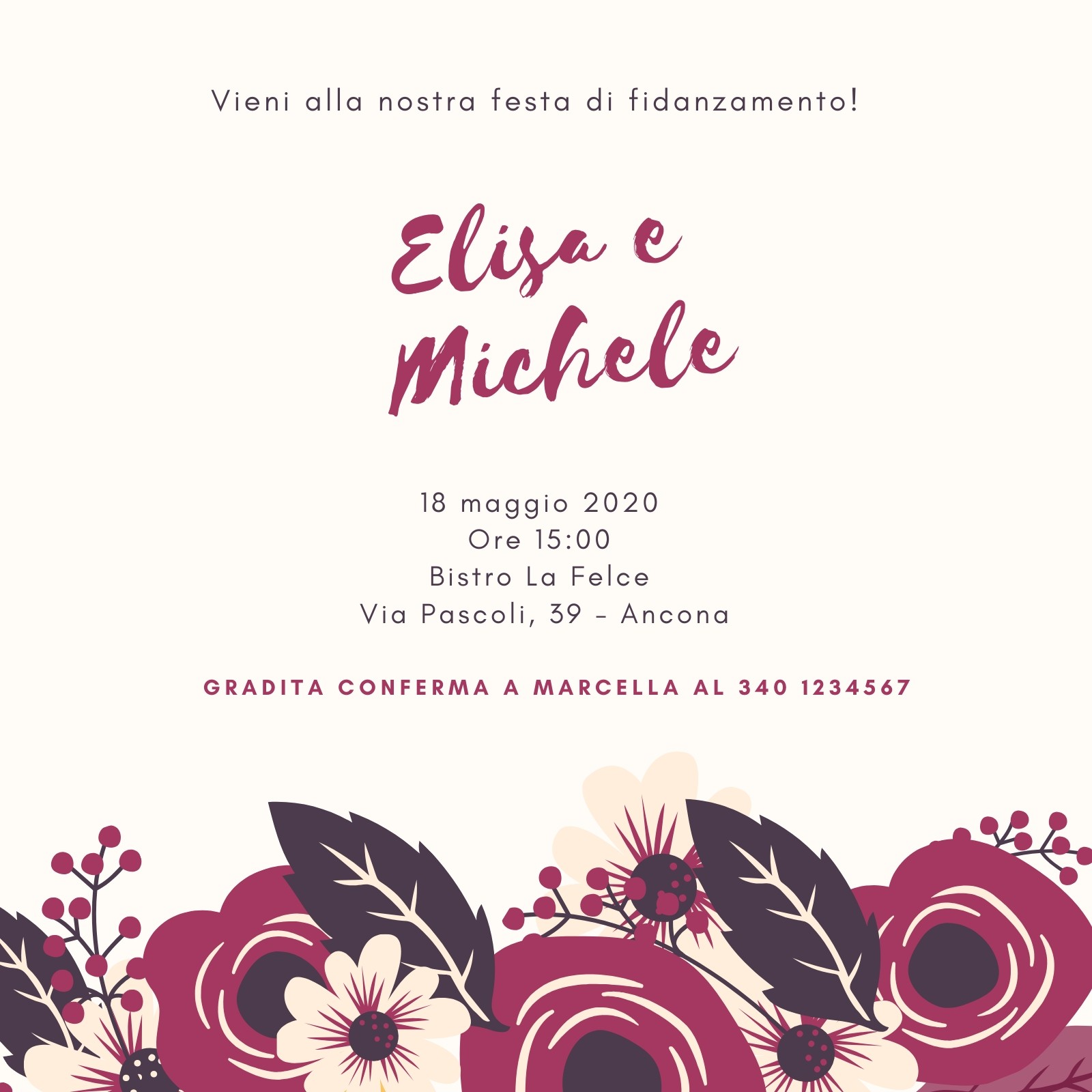 Prugna Floreale Festa di Fidanzamento Invito Prugna Floreale Festa di Fidanzamento Invito