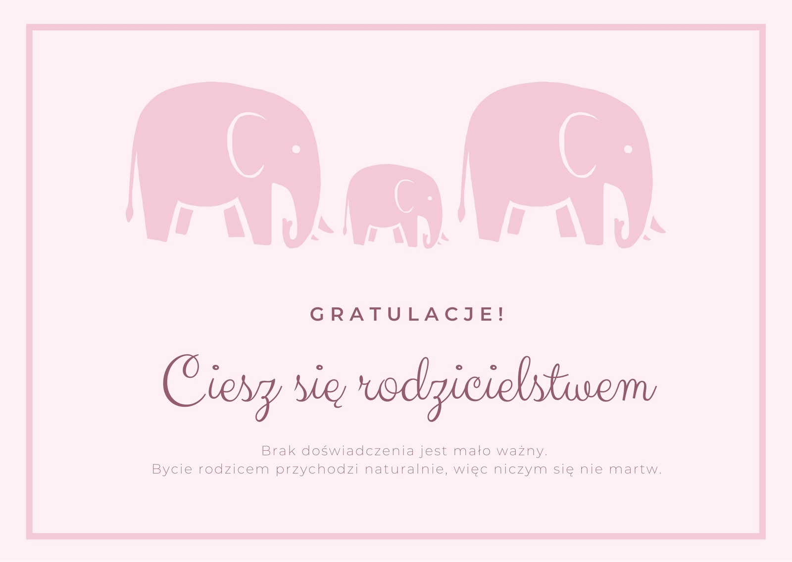 Różowa Słoń Baby Shower Kartka Różowa Słoń Baby Shower Kartka
