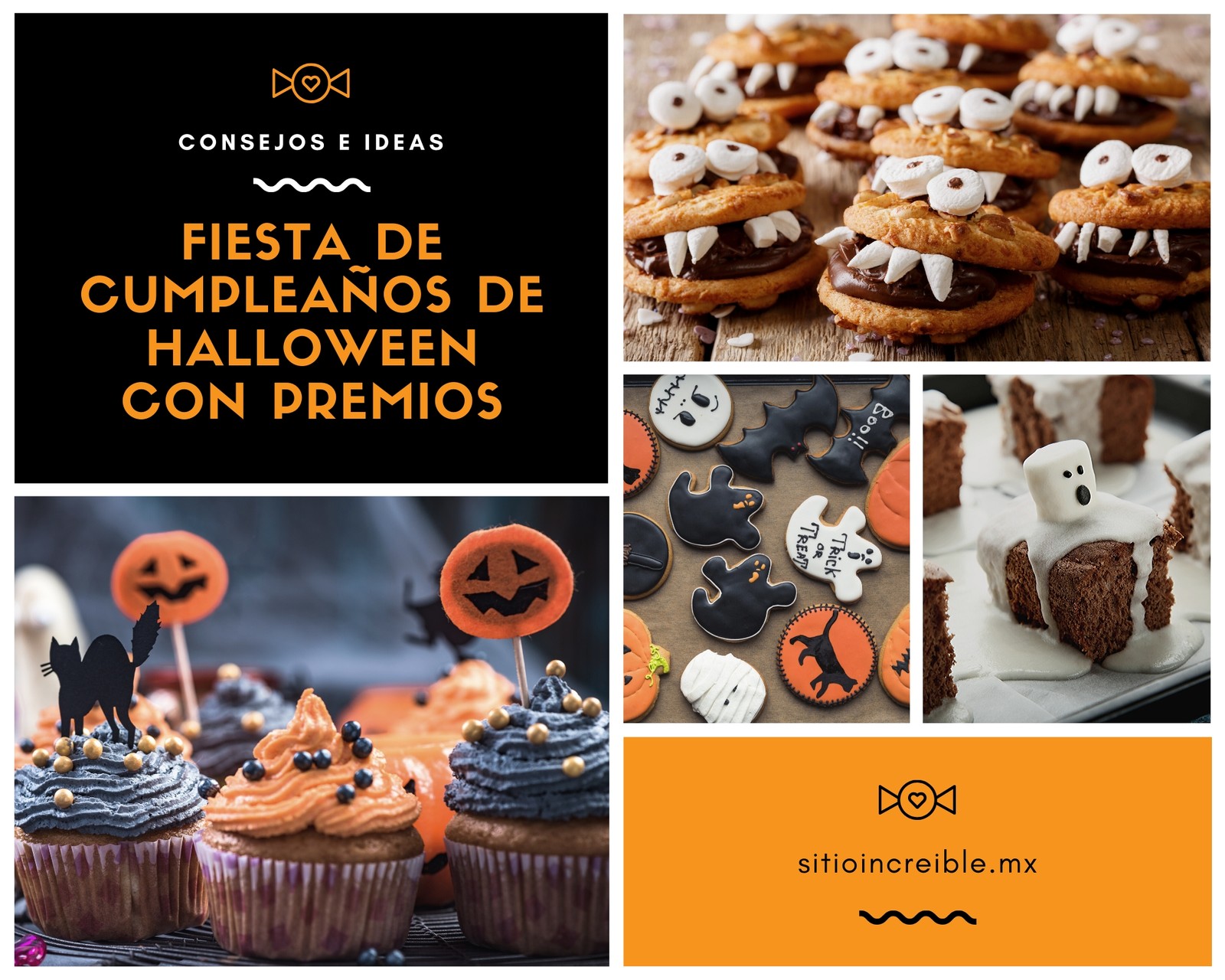 Negro y Naranja Halloween Fiesta de Cumpleaños Collage Negro y Naranja Halloween Fiesta de Cumpleaños Collage