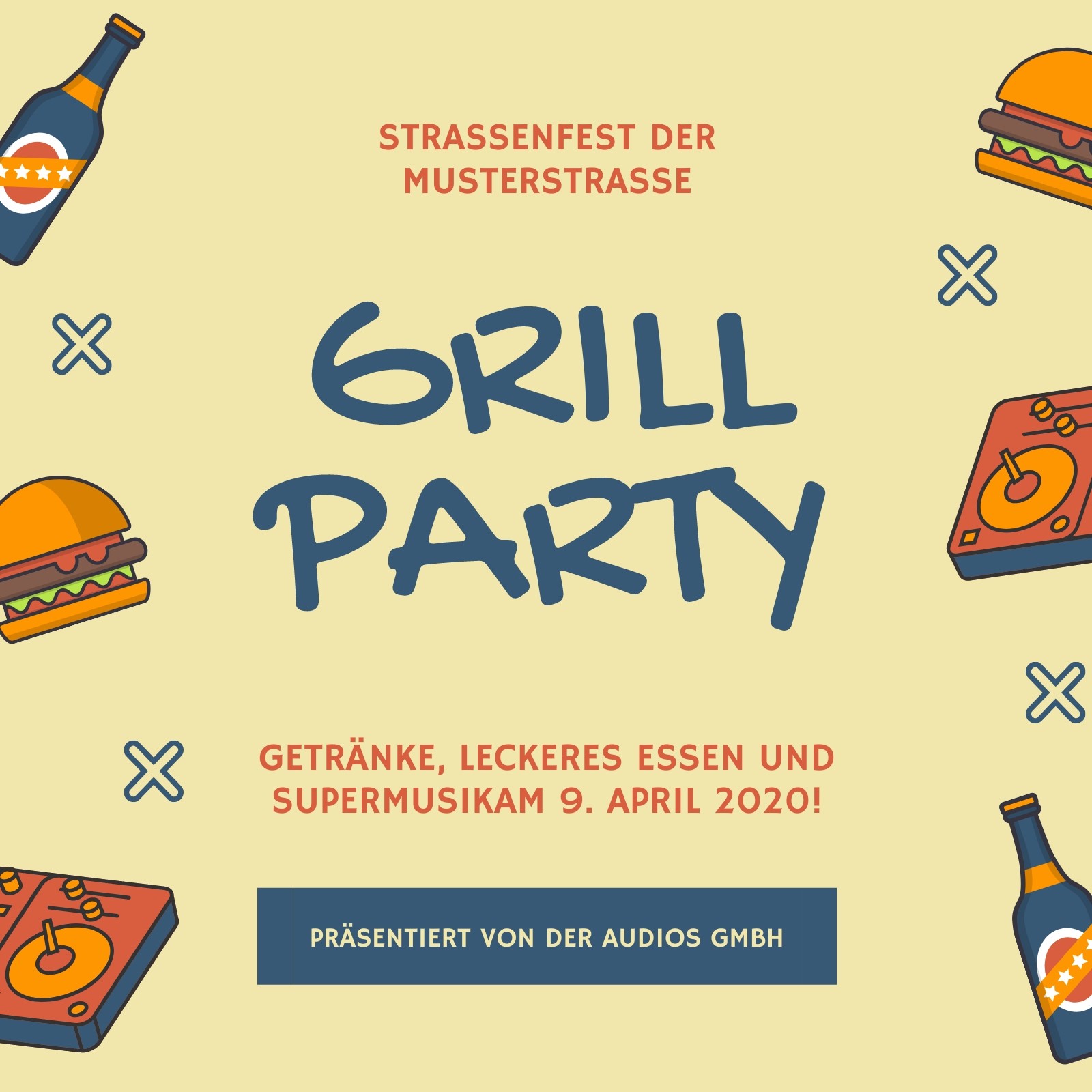 Blau und Gelb Illustriert Straßenfest Essen Einladung Blau und Gelb Illustriert Straßenfest Essen Einladung
