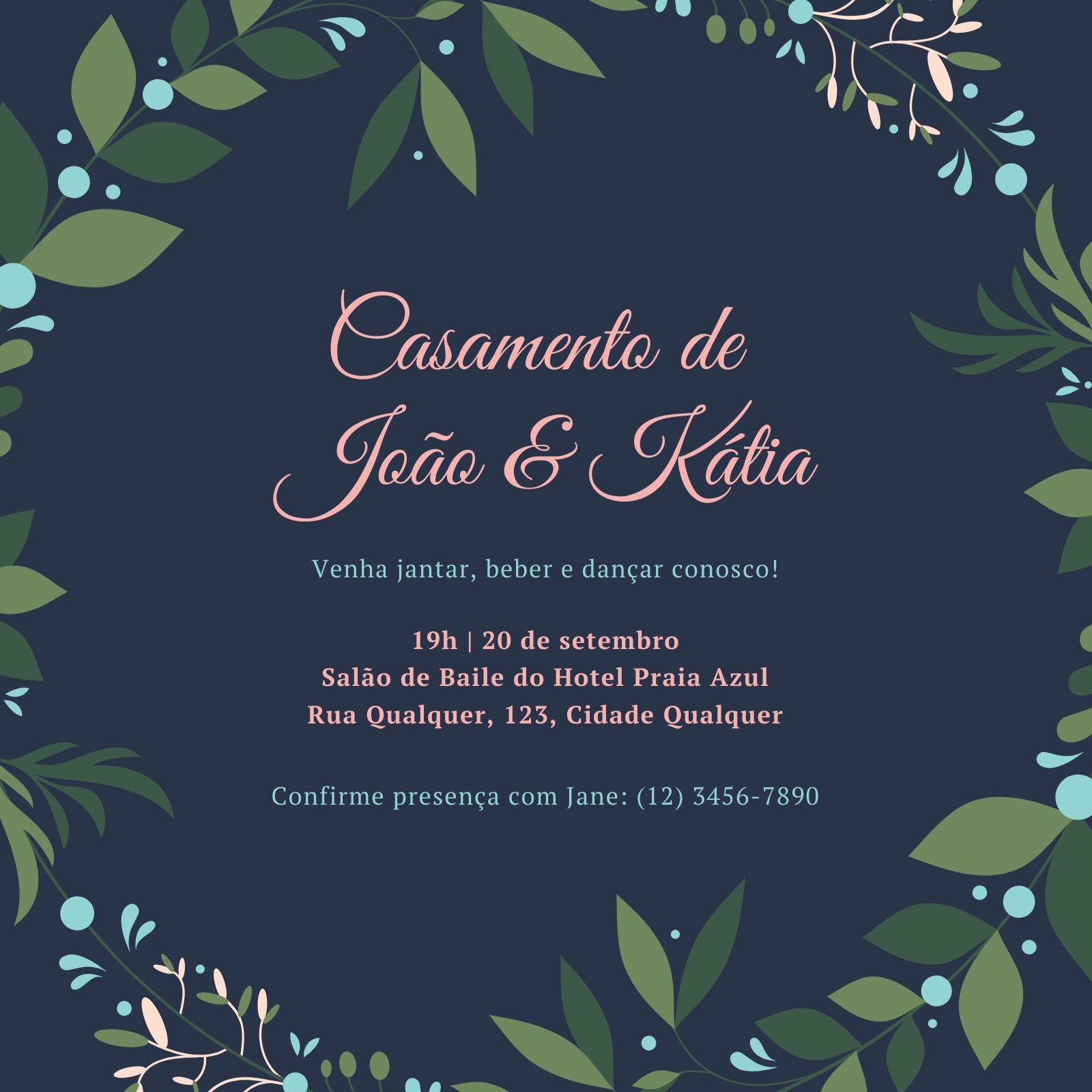 Azul e Rosa Guirlanda Recepção de Casamento Convite Azul e Rosa Guirlanda Recepção de Casamento Convite