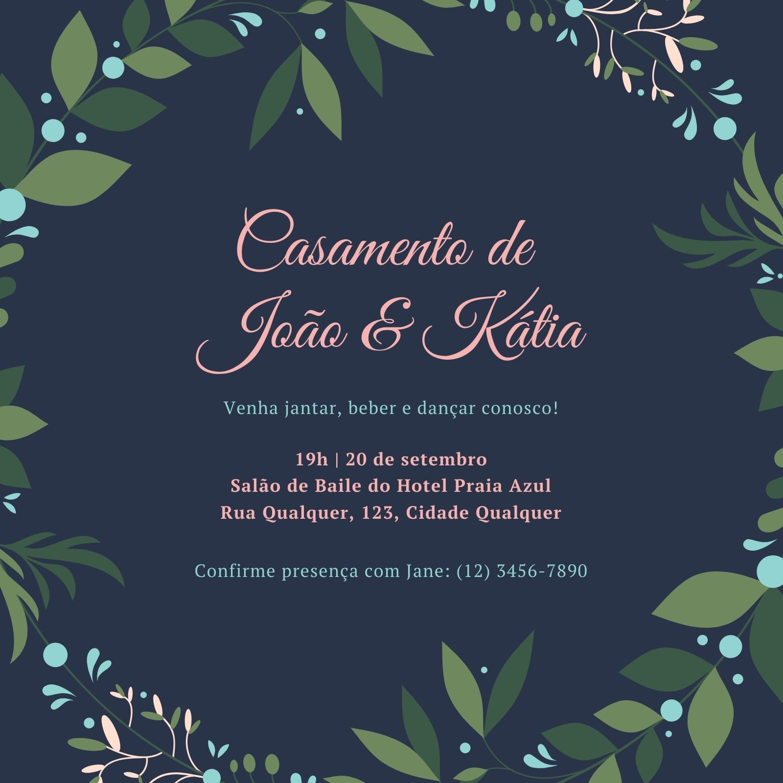 Azul e Rosa Guirlanda Recepção de Casamento Convite Azul e Rosa Guirlanda Recepção de Casamento Convite
