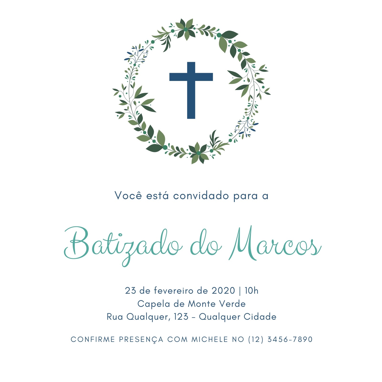 Azul Verde Batizado de Menino Convite