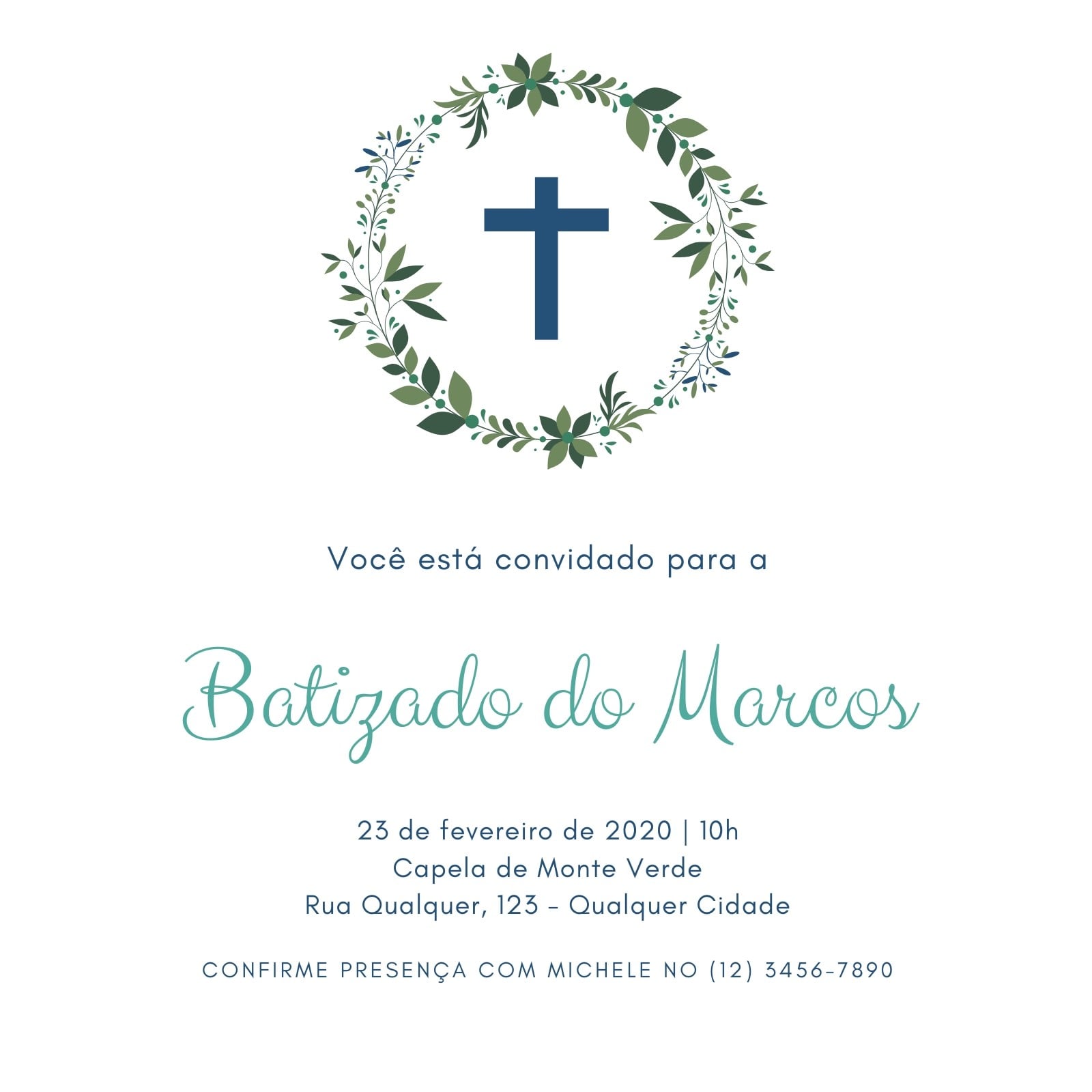 Azul Verde Batizado de Menino Convite Azul Verde Batizado de Menino Convite