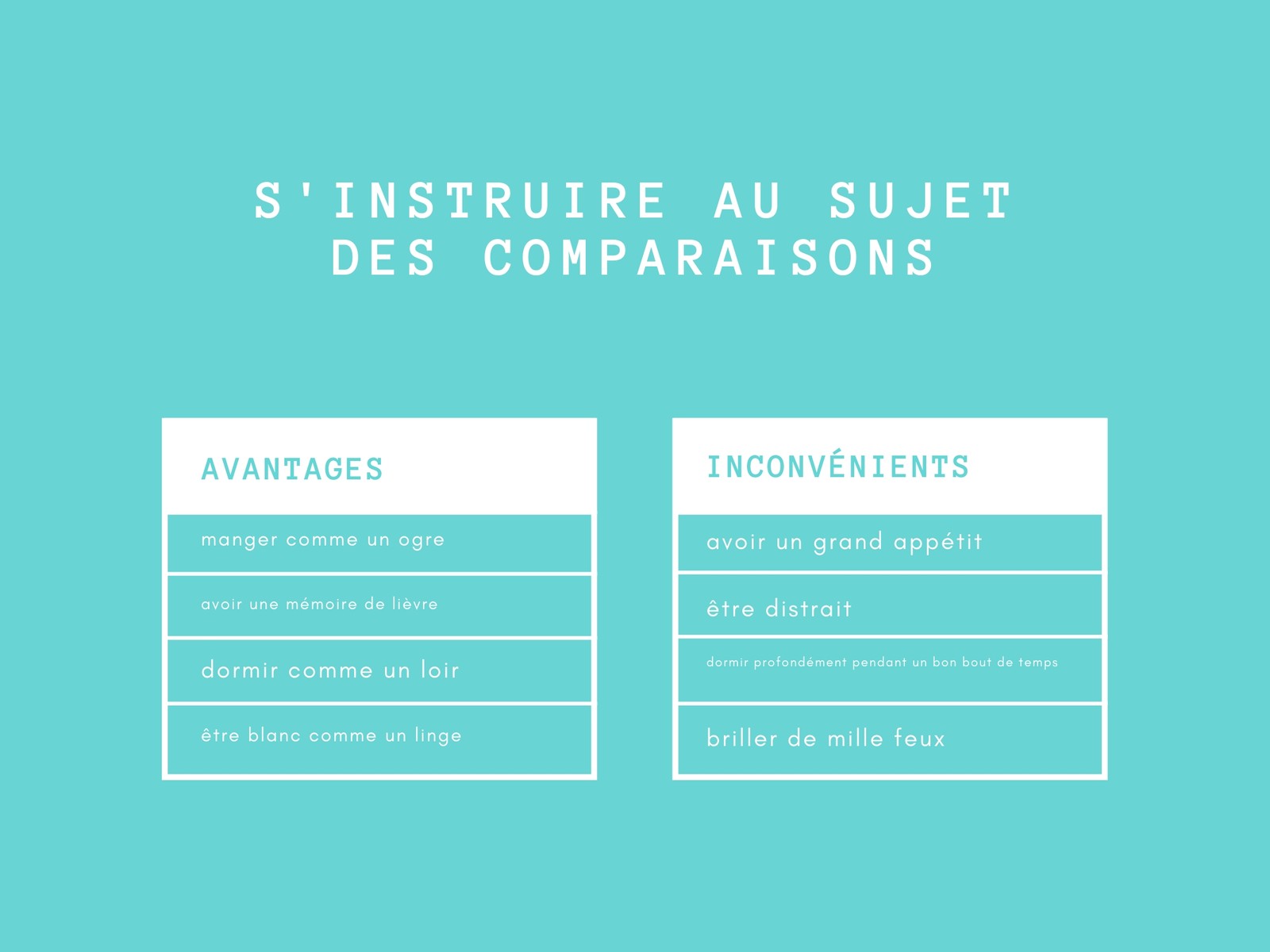 Cyan Minimaliste Tableau comparatif