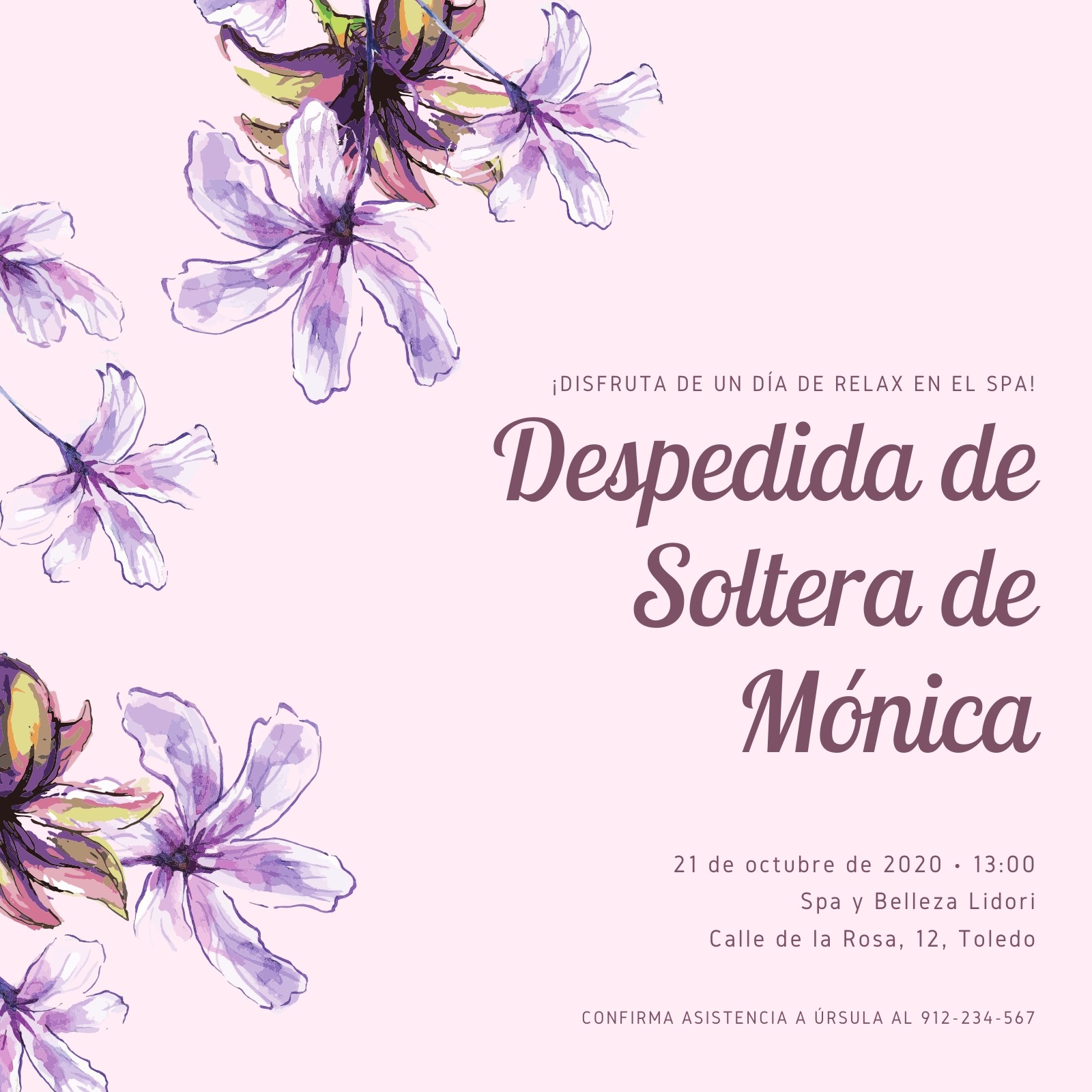 Invitación Fiesta de Despedida de Soltera Flores Rosa con Acuarela Invitación Fiesta de Despedida de Soltera Flores Rosa con Acuarela