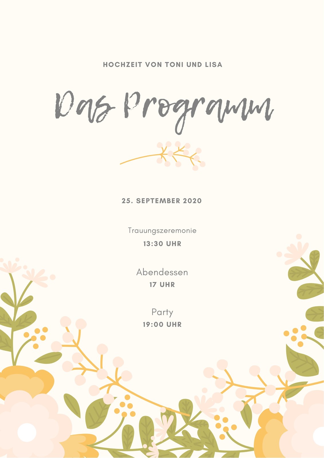 Beige Floral Hochzeit Programm Beige Floral Hochzeit Programm
