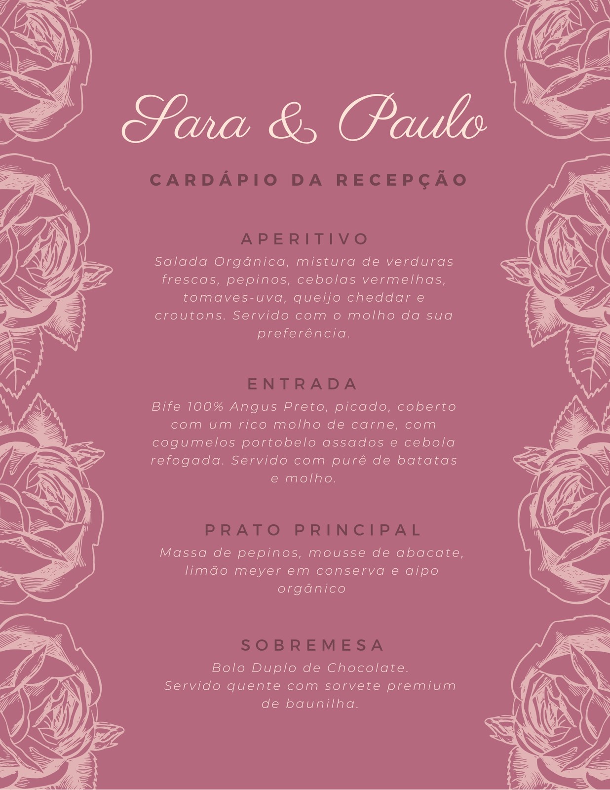 Empoeirado Rosa Ilustrada Casamento Cardápio Empoeirado Rosa Ilustrada Casamento Cardápio