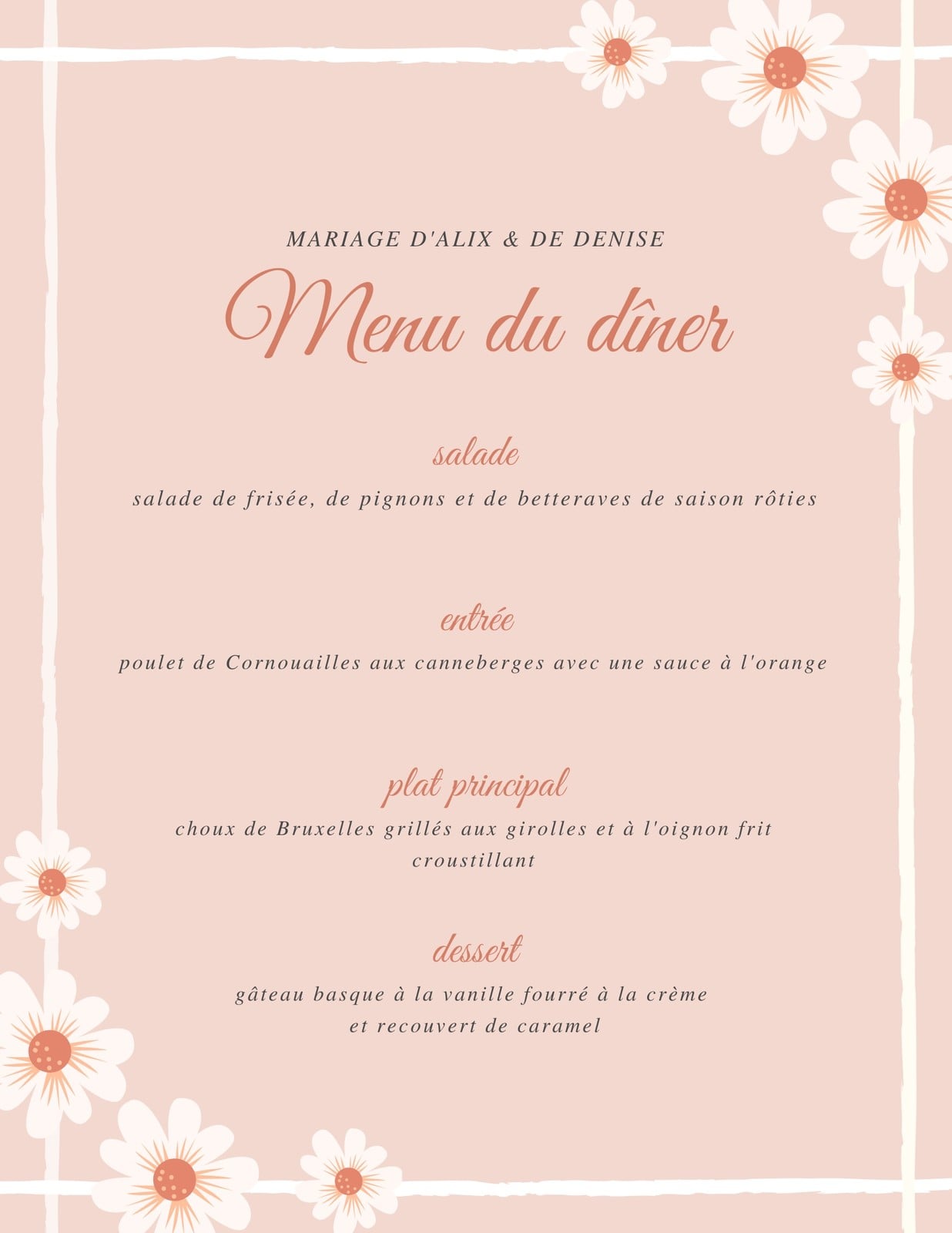 Pêche Floral Bordure Mariage Menu Carte Pêche Floral Bordure Mariage Menu Carte