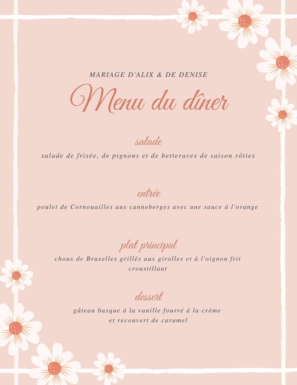 Pêche Floral Bordure Mariage Menu Carte Pêche Floral Bordure Mariage Menu Carte