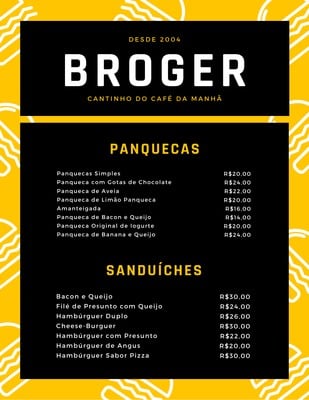 Cardápio de café da manhã