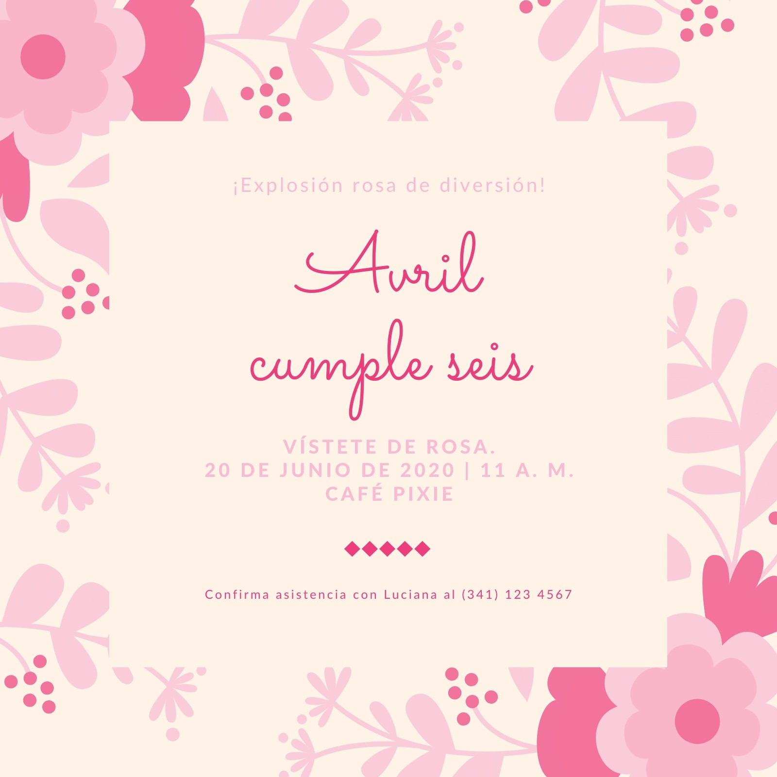 Rosa Floral Princesa Invitación Rosa Floral Princesa Invitación