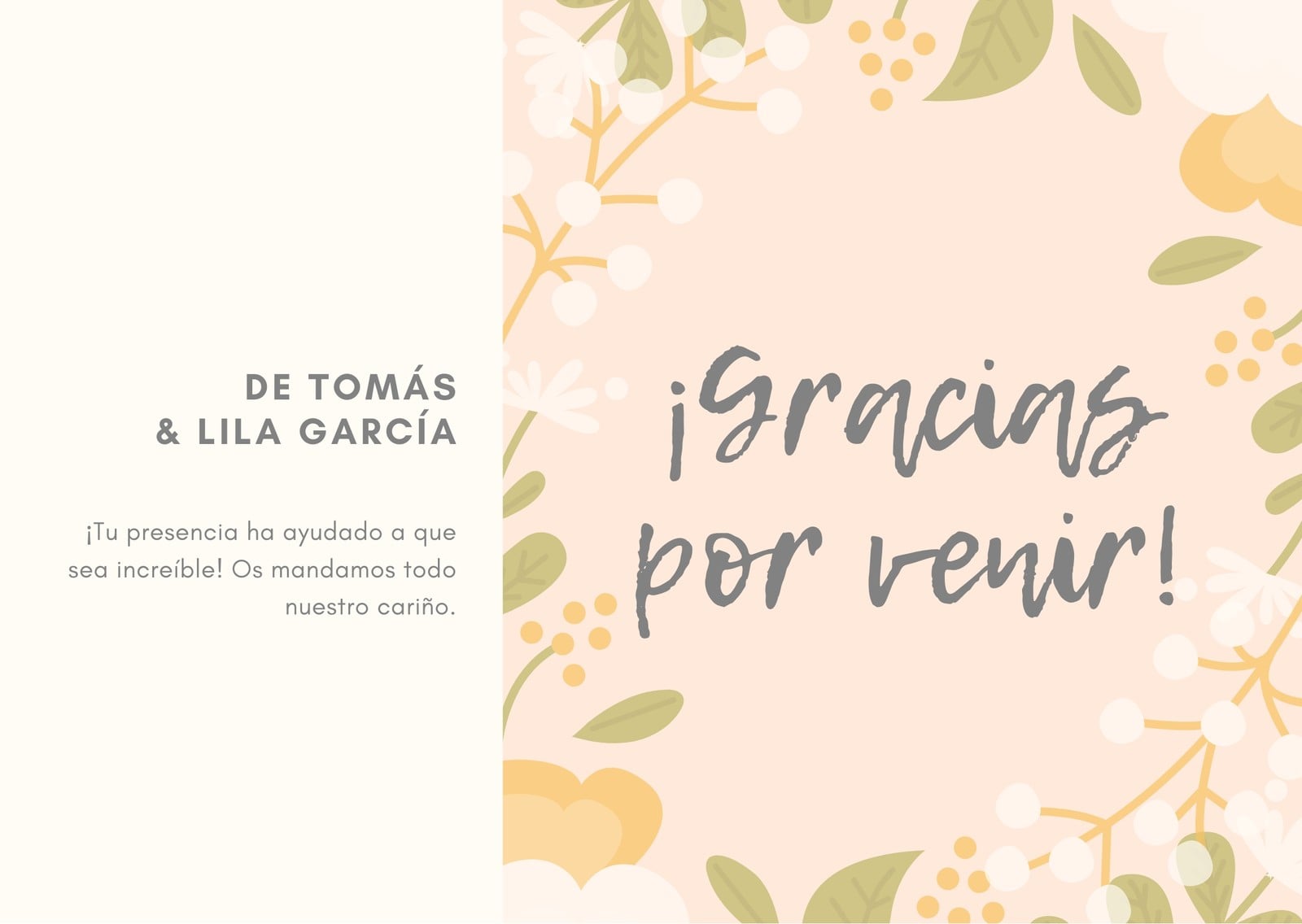 Beis Floral Boda Agradecimiento Tarjeta