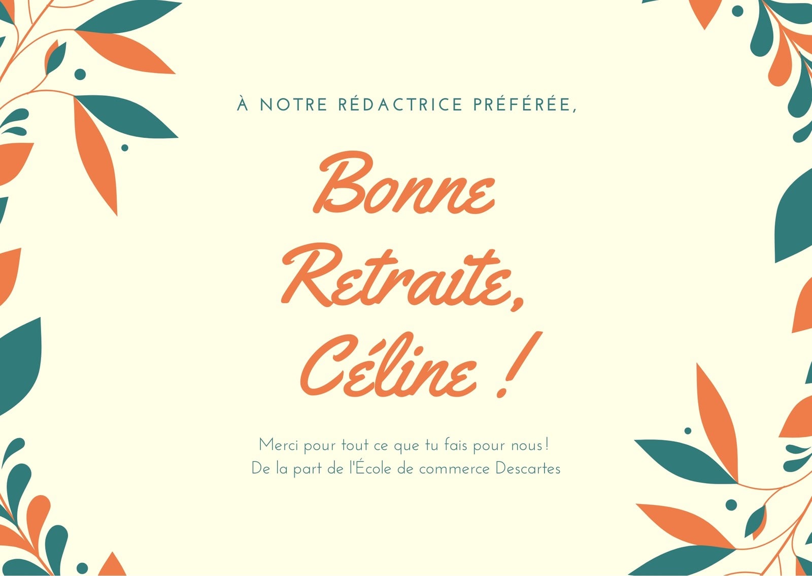 Orange Foncé Sarcelle Illustré Couronne Retraite Carte Orange Foncé Sarcelle Illustré Couronne Retraite Carte