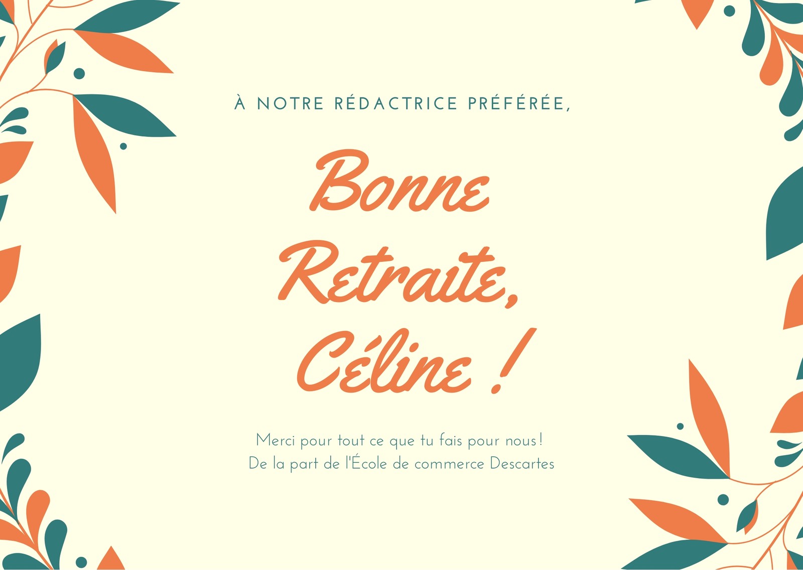 Orange Foncé Sarcelle Illustré Couronne Retraite Carte Orange Foncé Sarcelle Illustré Couronne Retraite Carte