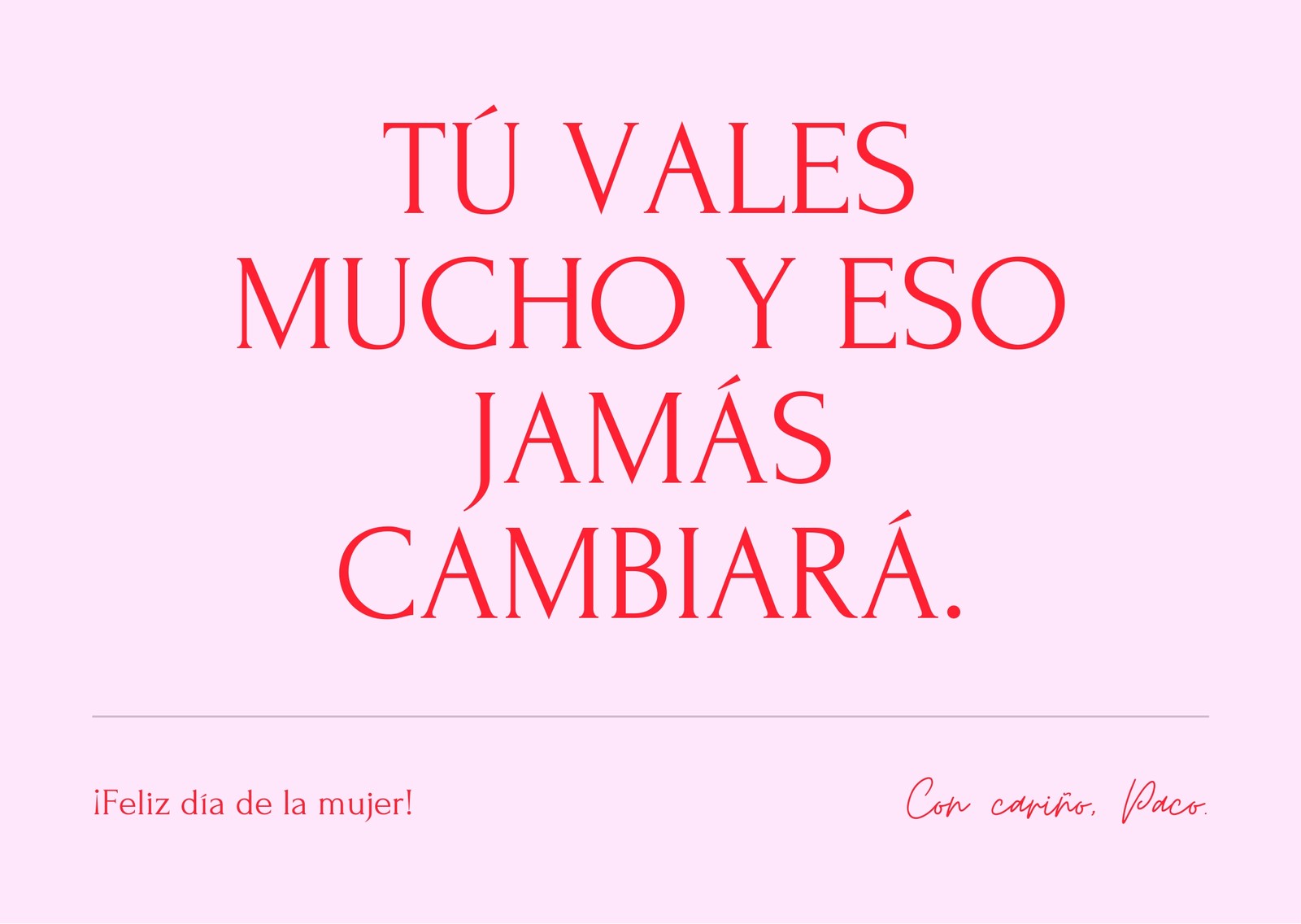 Dia internacional de la mujer minimalista tipografía tu vales mucho con fondo blanco Tarjeta