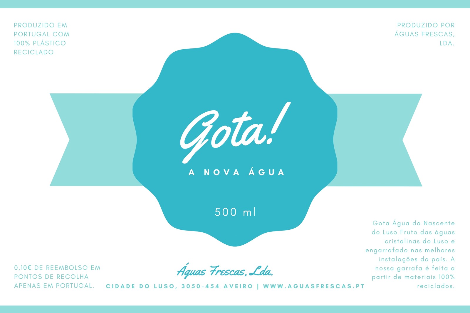 Rótulo a Azul com Emblema Moderno para Garrafa de Água Rótulo a Azul com Emblema Moderno para Garrafa de Água