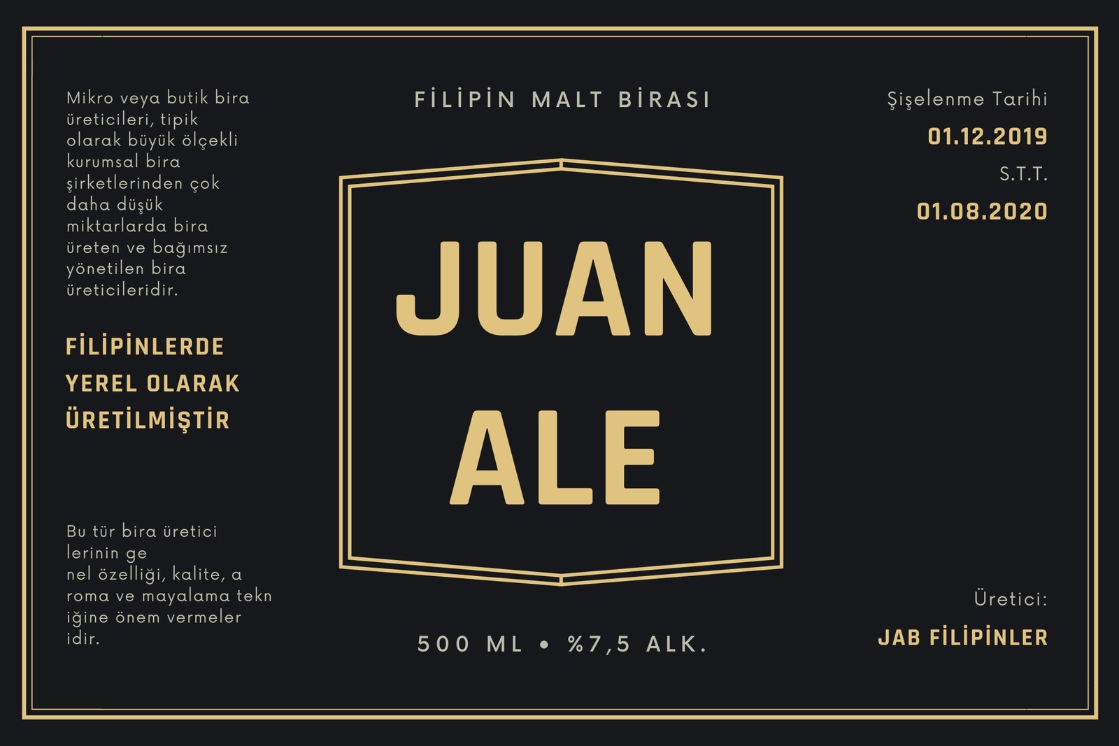 Siyah ve Altın Klasik Minimalist Kenarlı Bira Etiket
