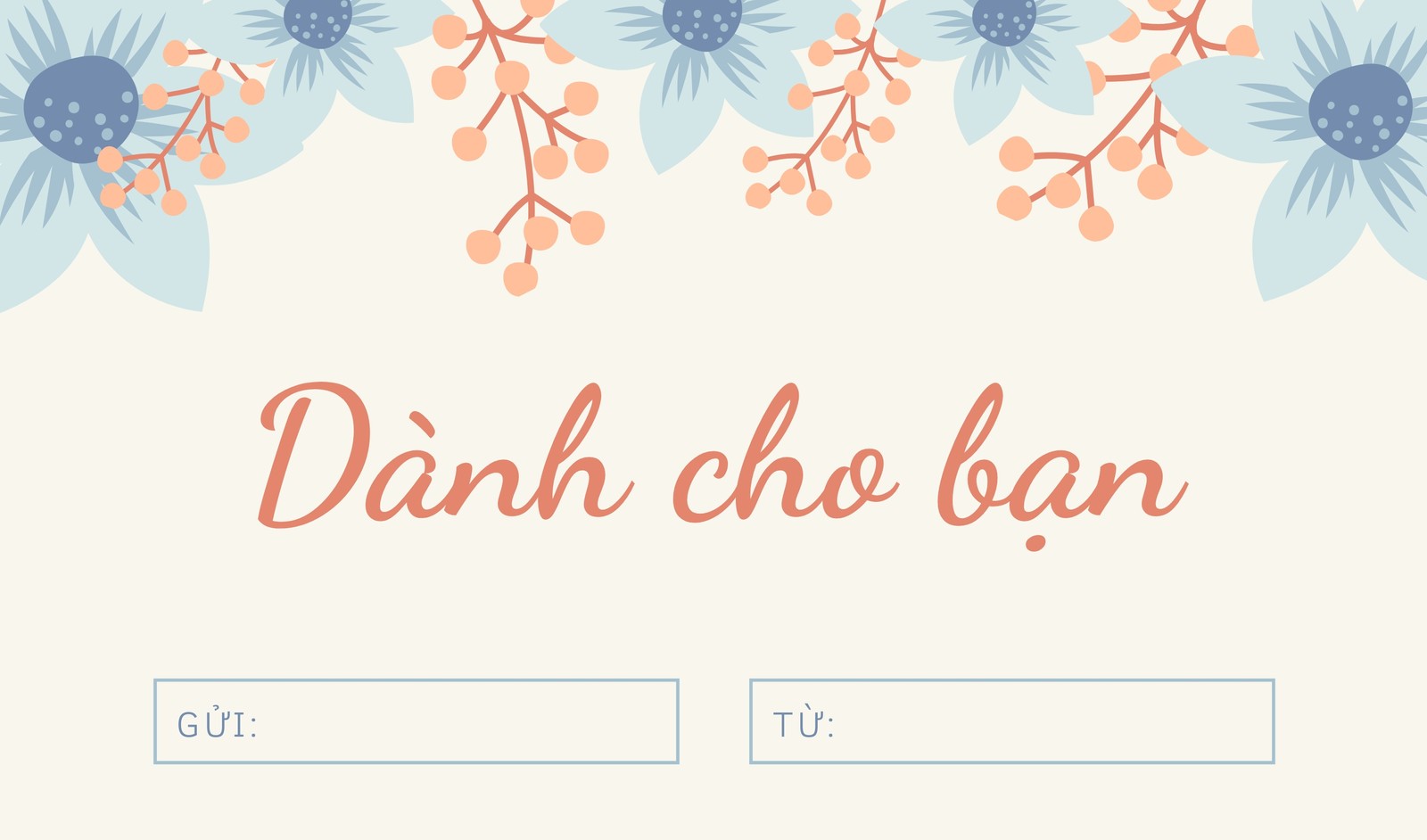 Mẫu thẻ quà tặng họa tiết hoa xanh pastel màu đào Mẫu thẻ quà tặng họa tiết hoa xanh pastel màu đào