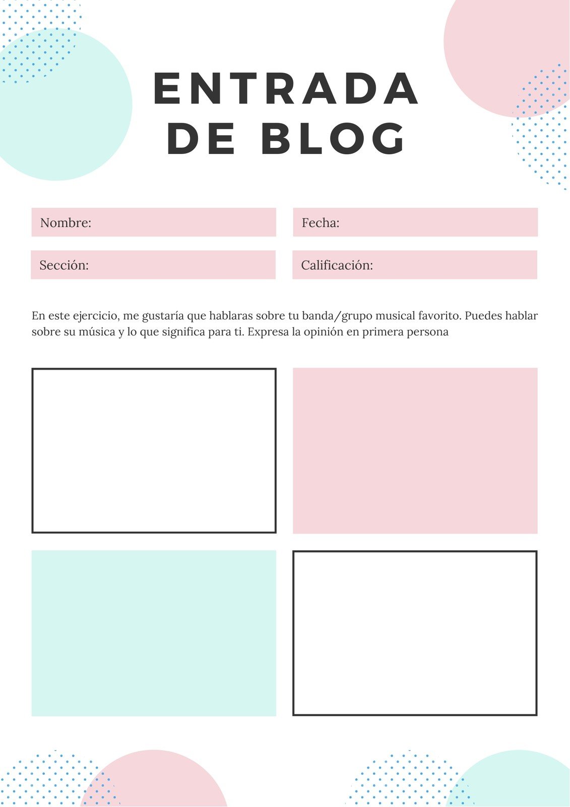 Rosa Azul Pastel Blanco Divertido Lunares Blog Entrada Hoja de Trabajo