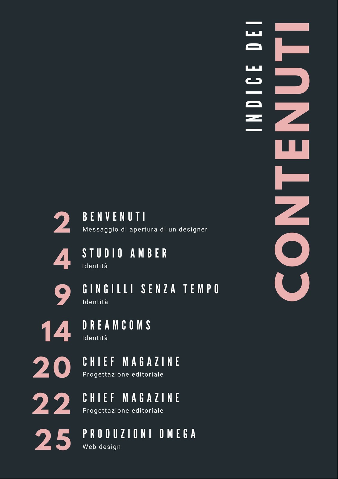 Rosa Pastello Tipografia Portfolio Generale Indice dei Contenuti Rosa Pastello Tipografia Portfolio Generale Indice dei Contenuti