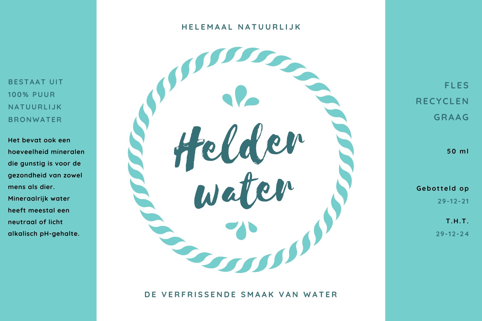 Aquamarijn Waterfles Etiket