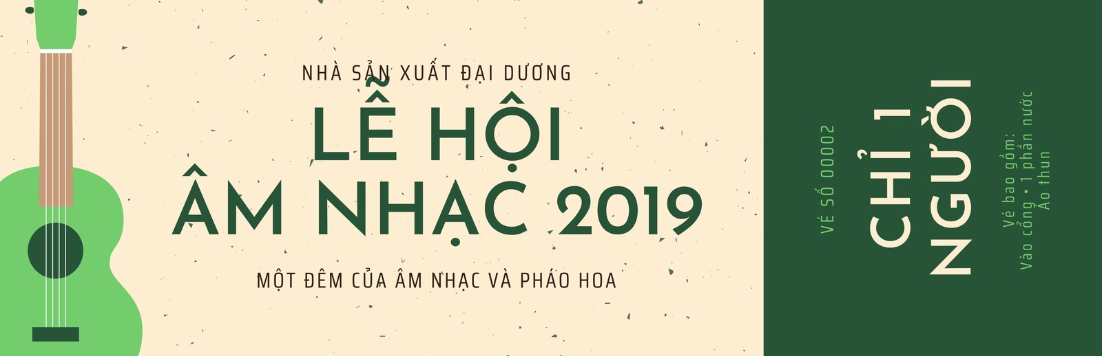 Vé lễ hội âm nhạc xanh lá và kem Vé lễ hội âm nhạc xanh lá và kem