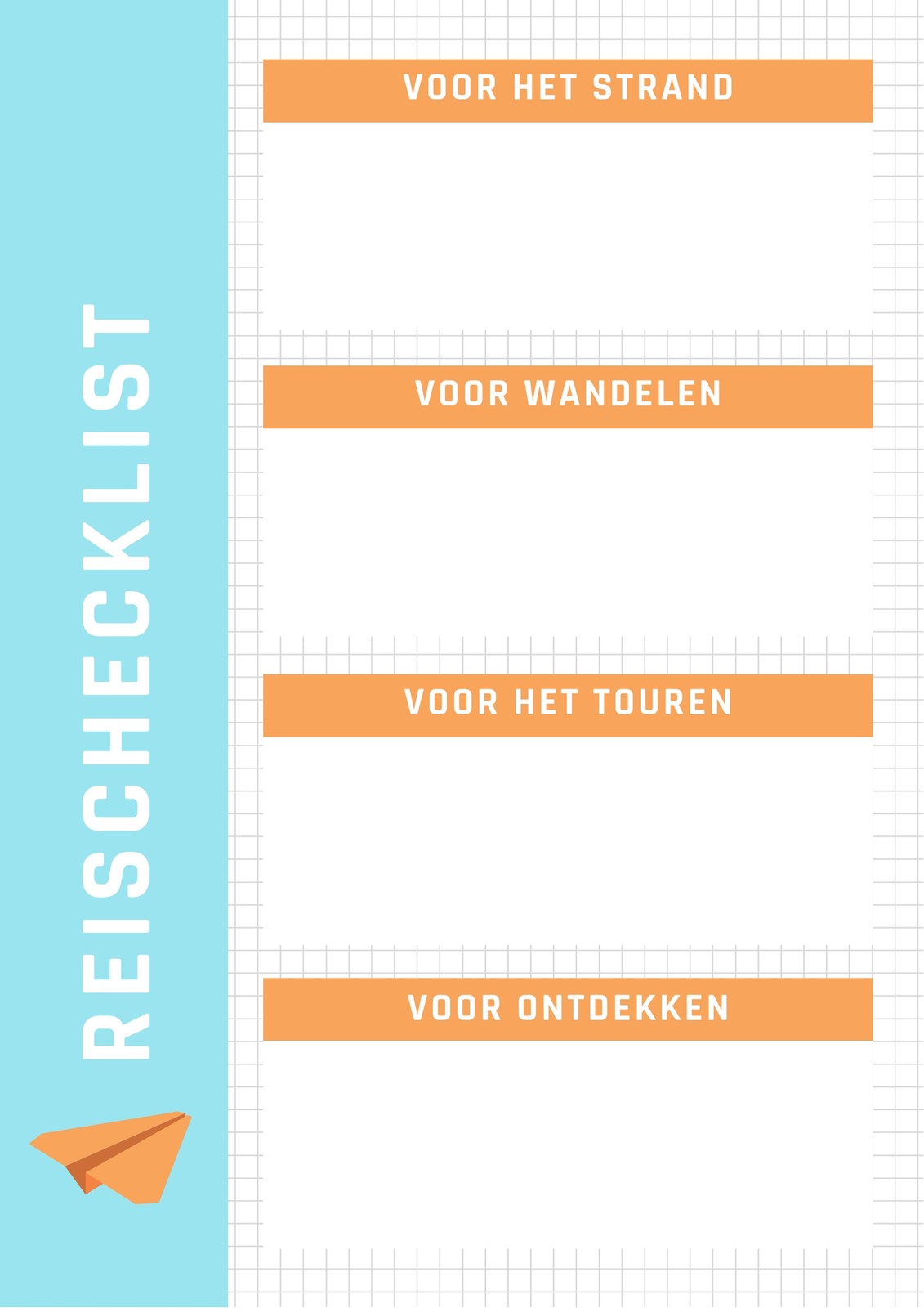 Blauw en Oranje Raster Papieren Vliegtuig Reis Checklist Blauw en Oranje Raster Papieren Vliegtuig Reis Checklist