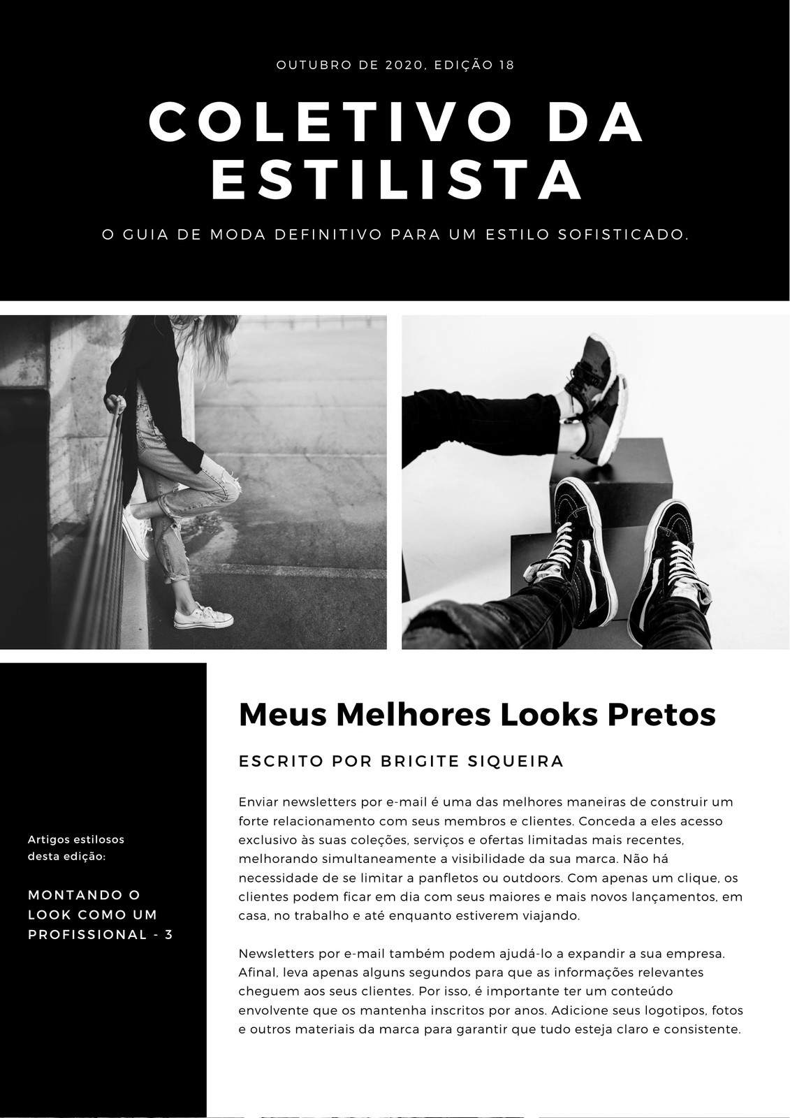 Preto e Branco Moda Jovem Moderno E-mail Newsletter