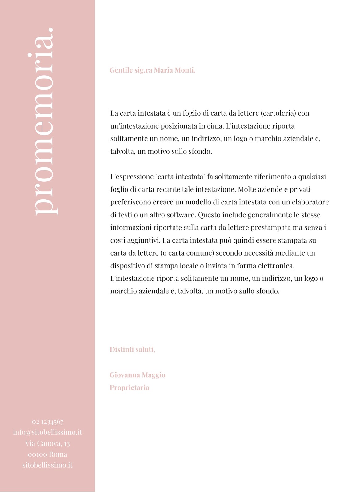Memo Semplice con Barra Laterale Rosa Memo Semplice con Barra Laterale Rosa