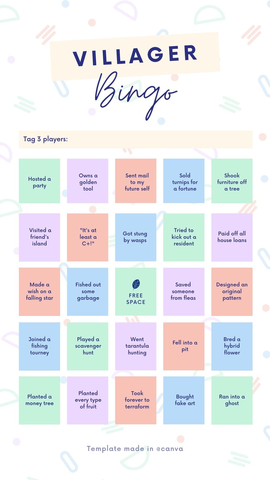 Colorful Villager Bingo Card Instagram Story Colorful Villager Bingo Card Instagram Story
