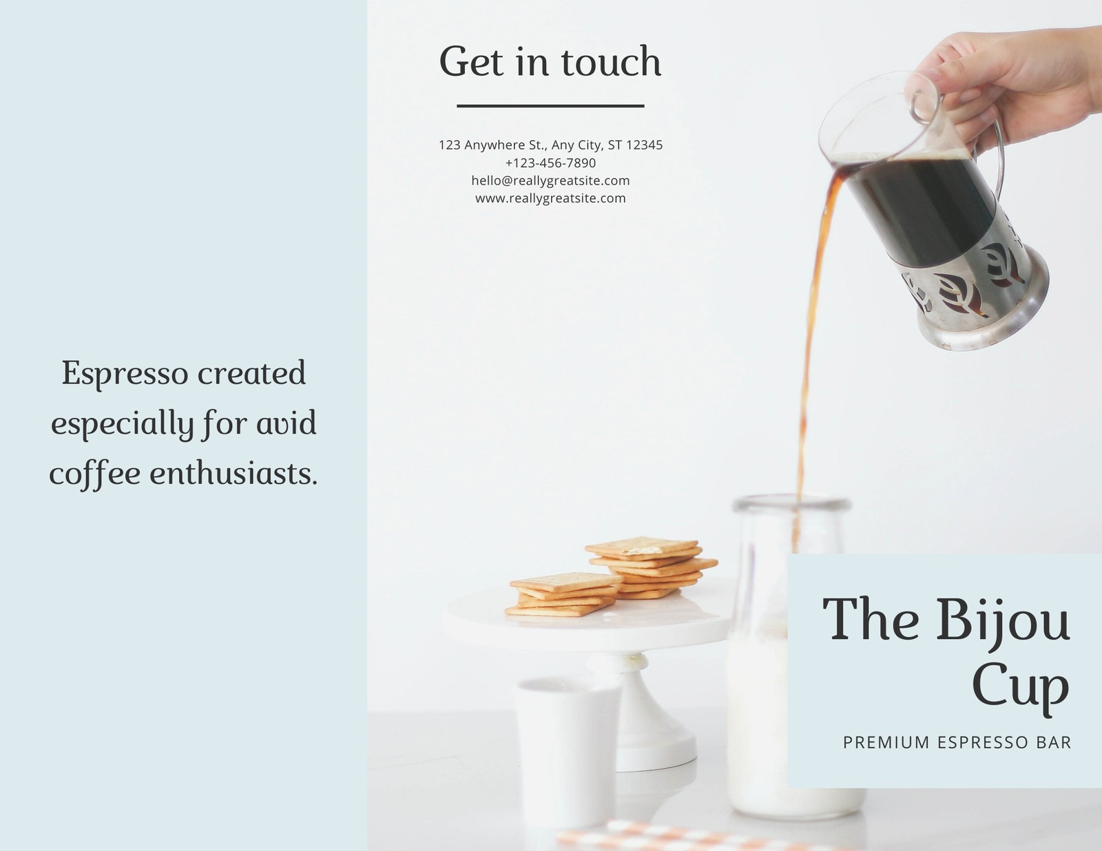 Light Blue Coffee Pamplet Trifold Brochure Light Blue Coffee Pamplet Trifold Brochure
