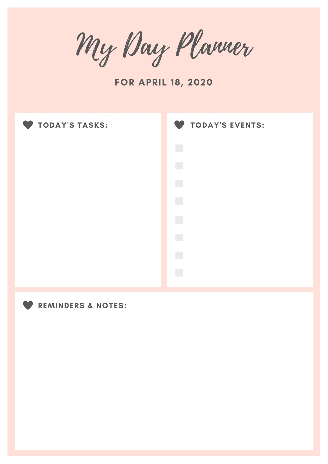 Baby Pink and Black Heart General Daily Planner Baby Pink and Black Heart General Daily Planner