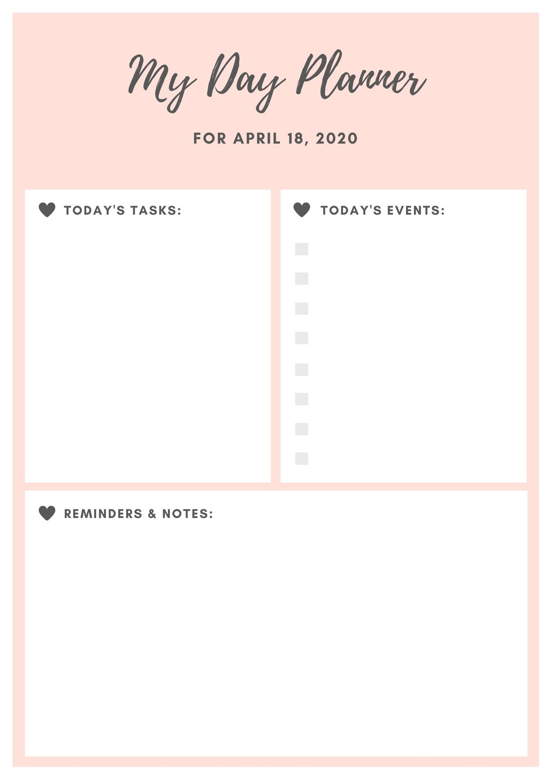 Baby Pink and Black Heart General Daily Planner Baby Pink and Black Heart General Daily Planner