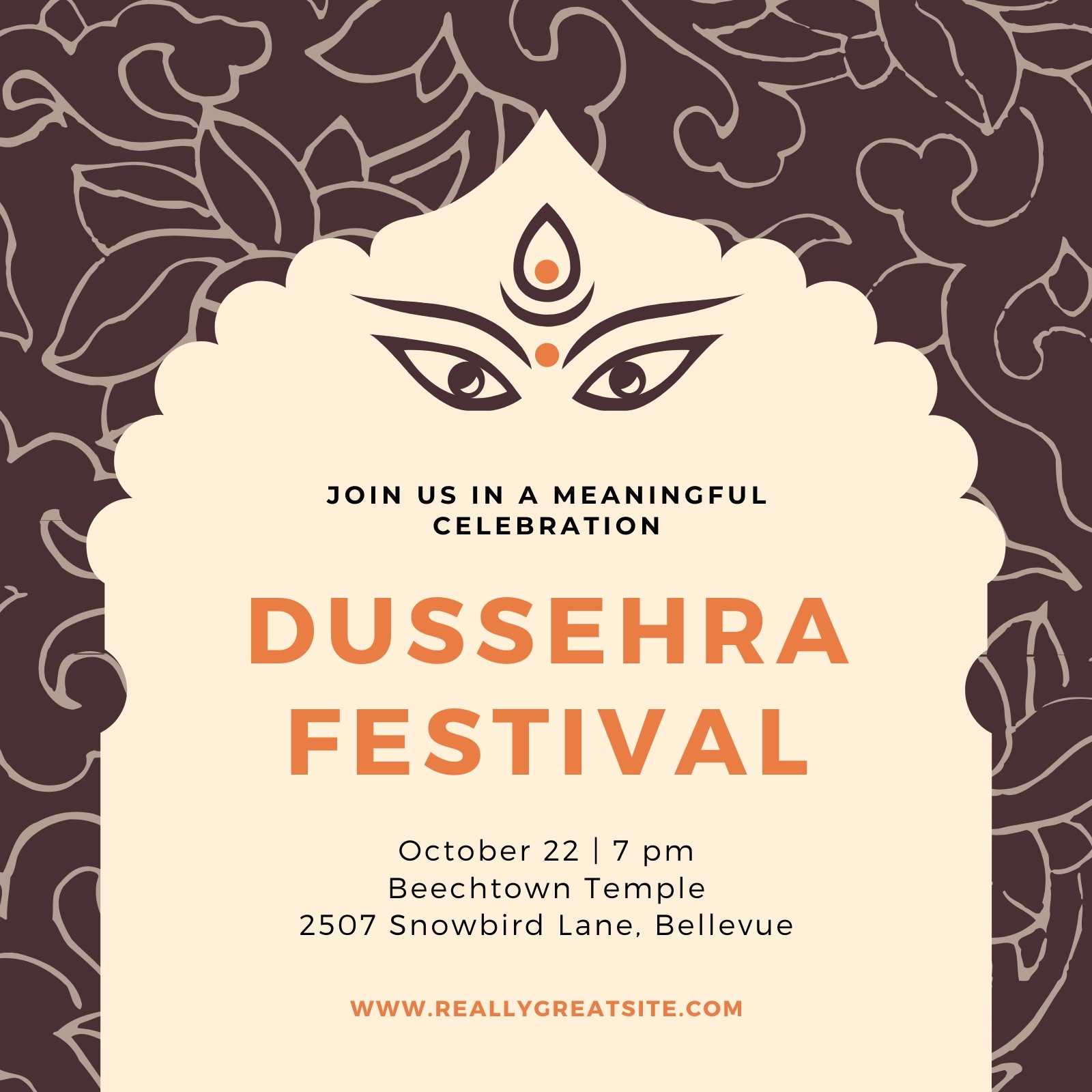 Brown Illustrated Durga Puja Invitation Brown Illustrated Durga Puja Invitation