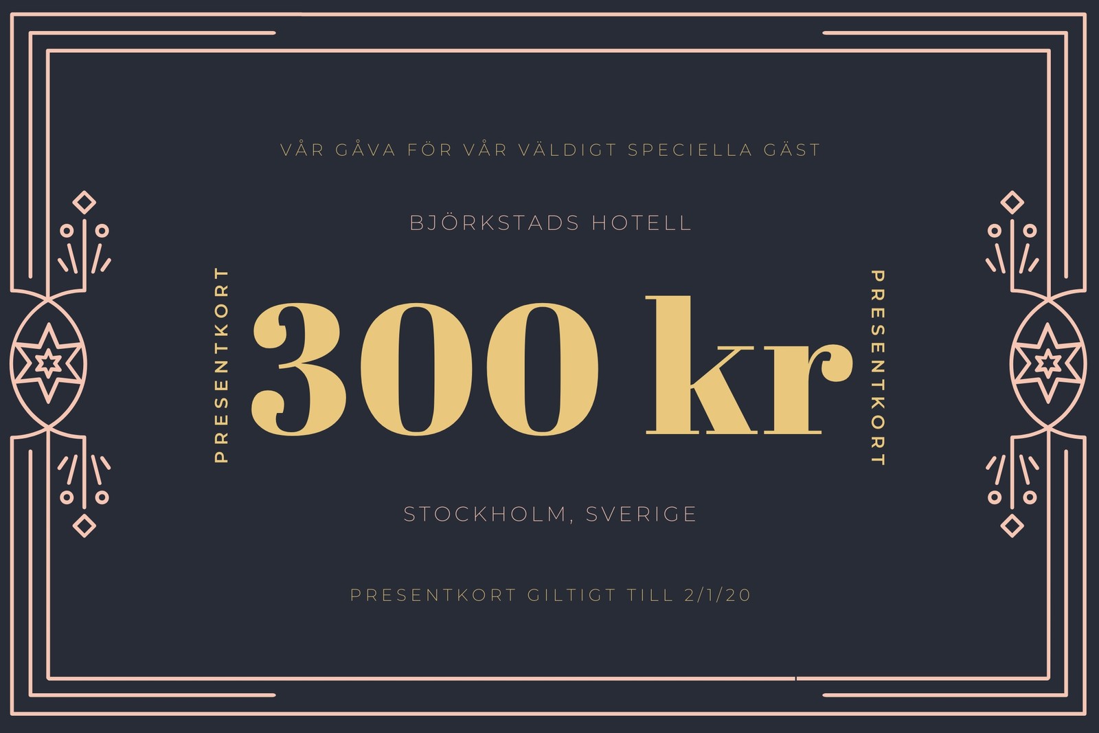 Rosa och Kolgrå Inramad Hotell Presentkort Rosa och Kolgrå Inramad Hotell Presentkort