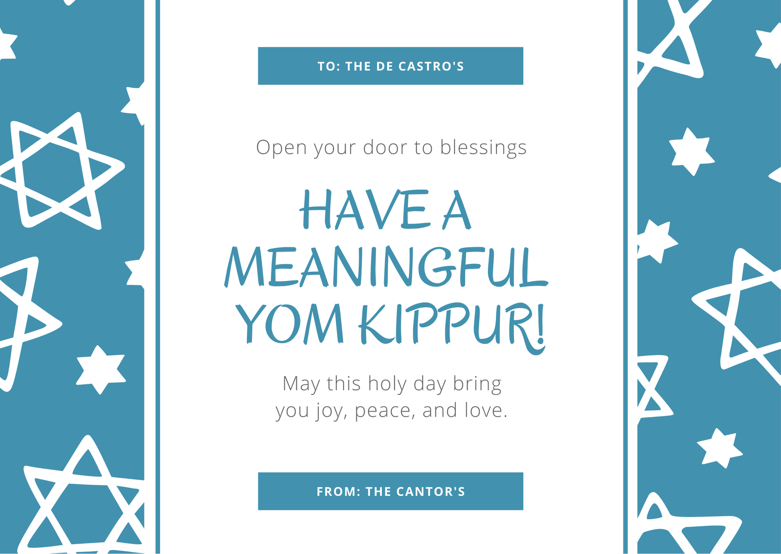 Blue with White Jewish Star Pattern Yom Kippur Card