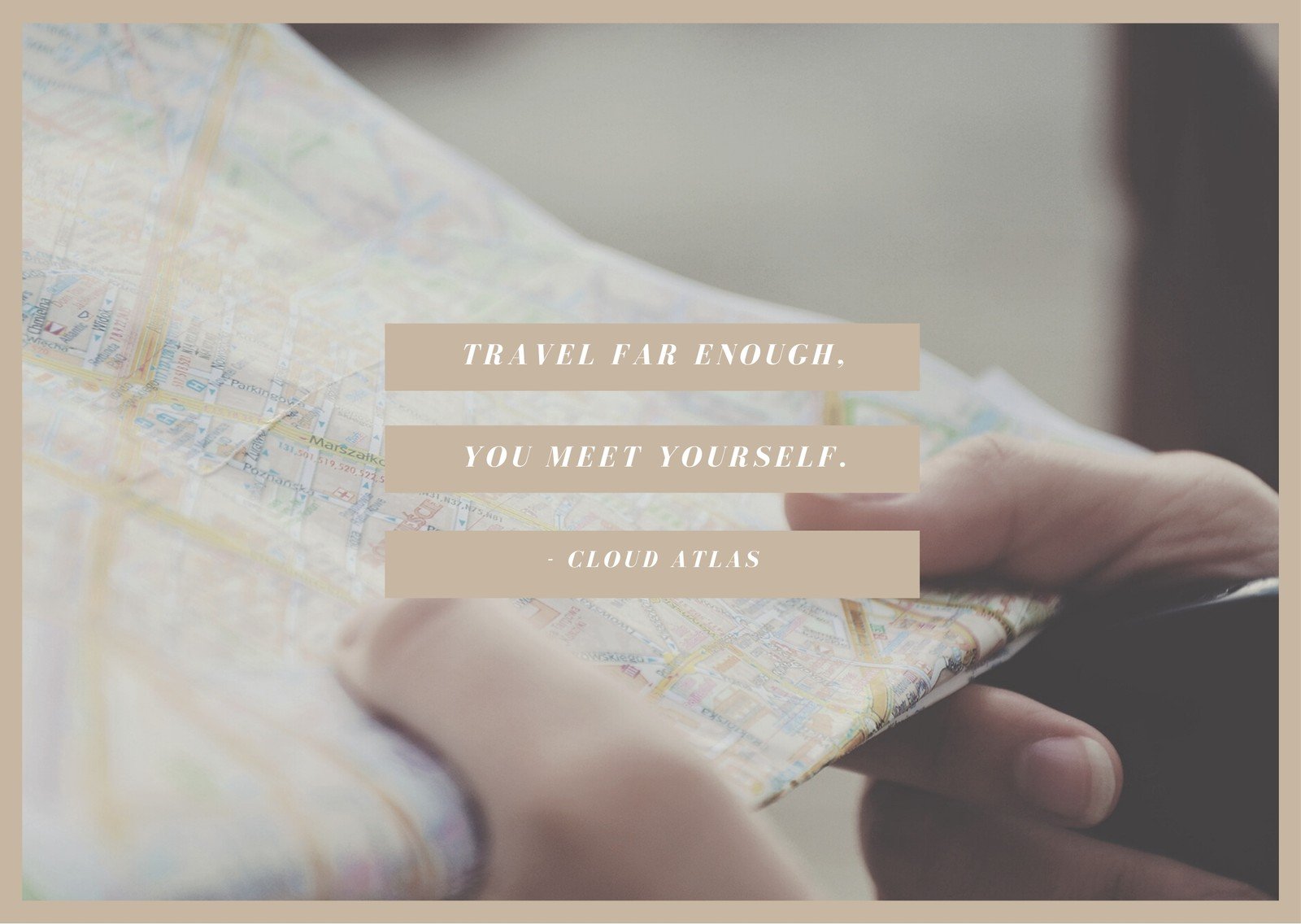 Brown Map Quote Travel Postcard
