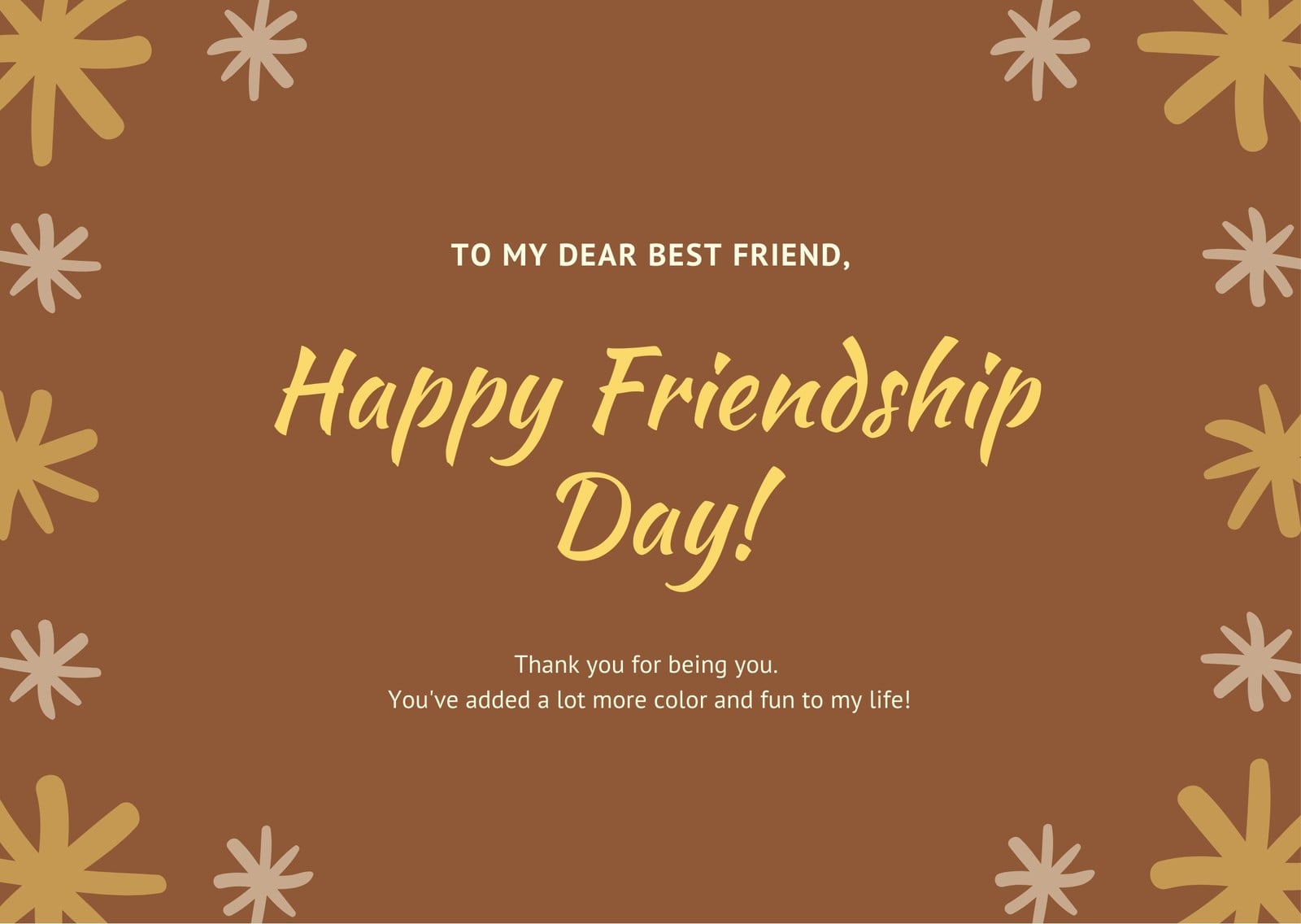 Brown Star Greeting International Friendship Day Card Brown Star Greeting International Friendship Day Card