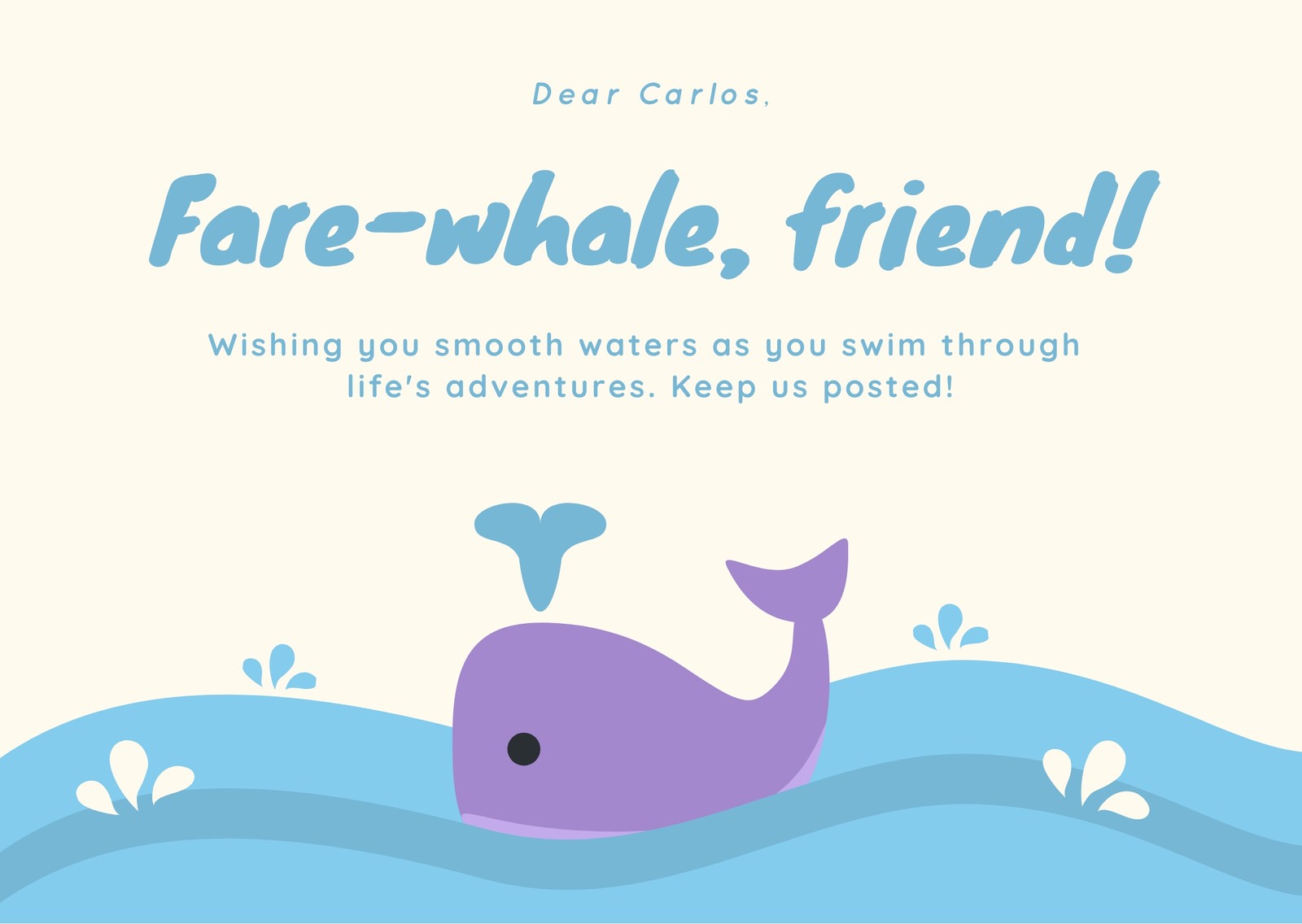 Blue and Violet Whale Illustration Going Away Card
