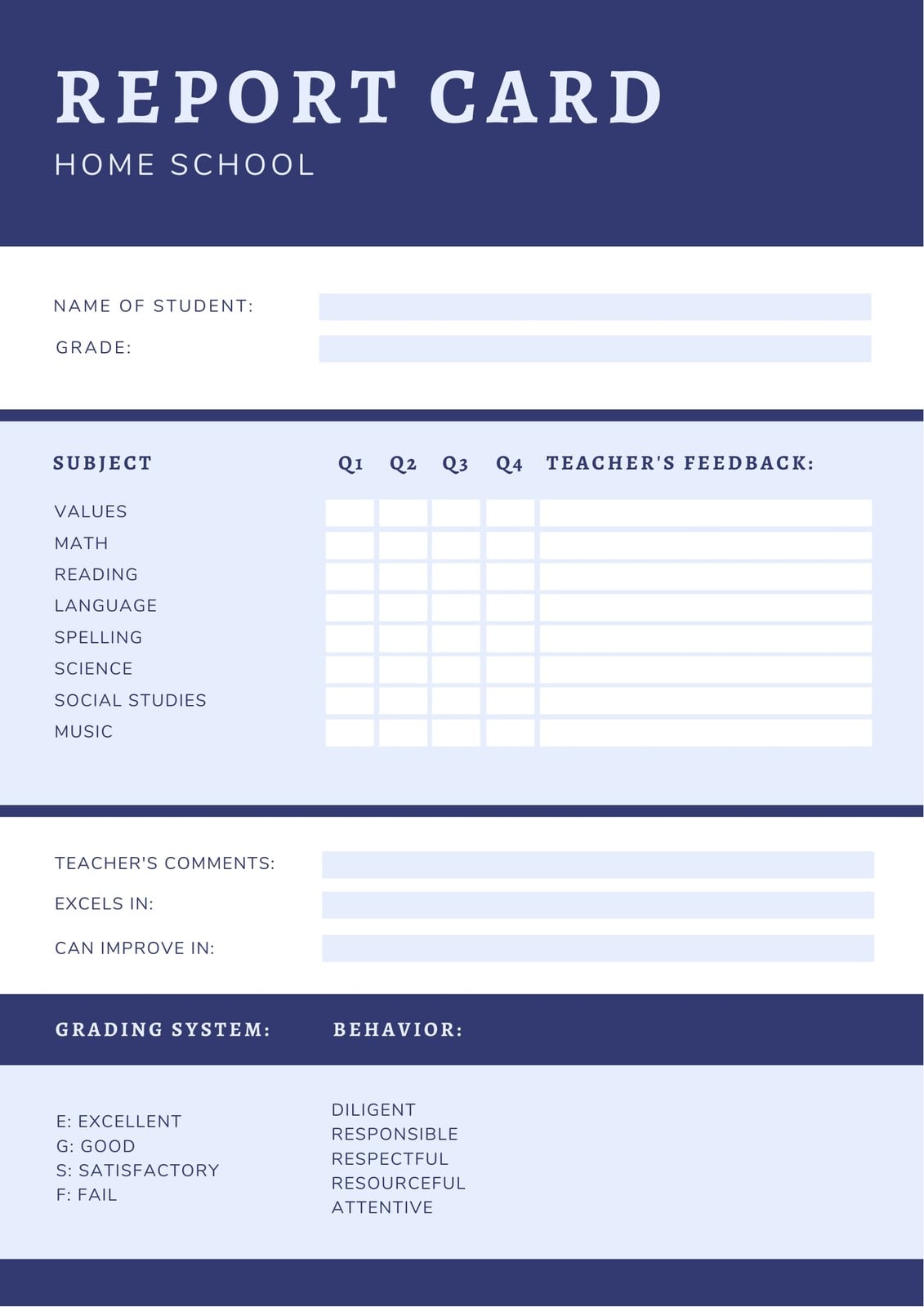 Free custom printable homeschool report card templates | Canva