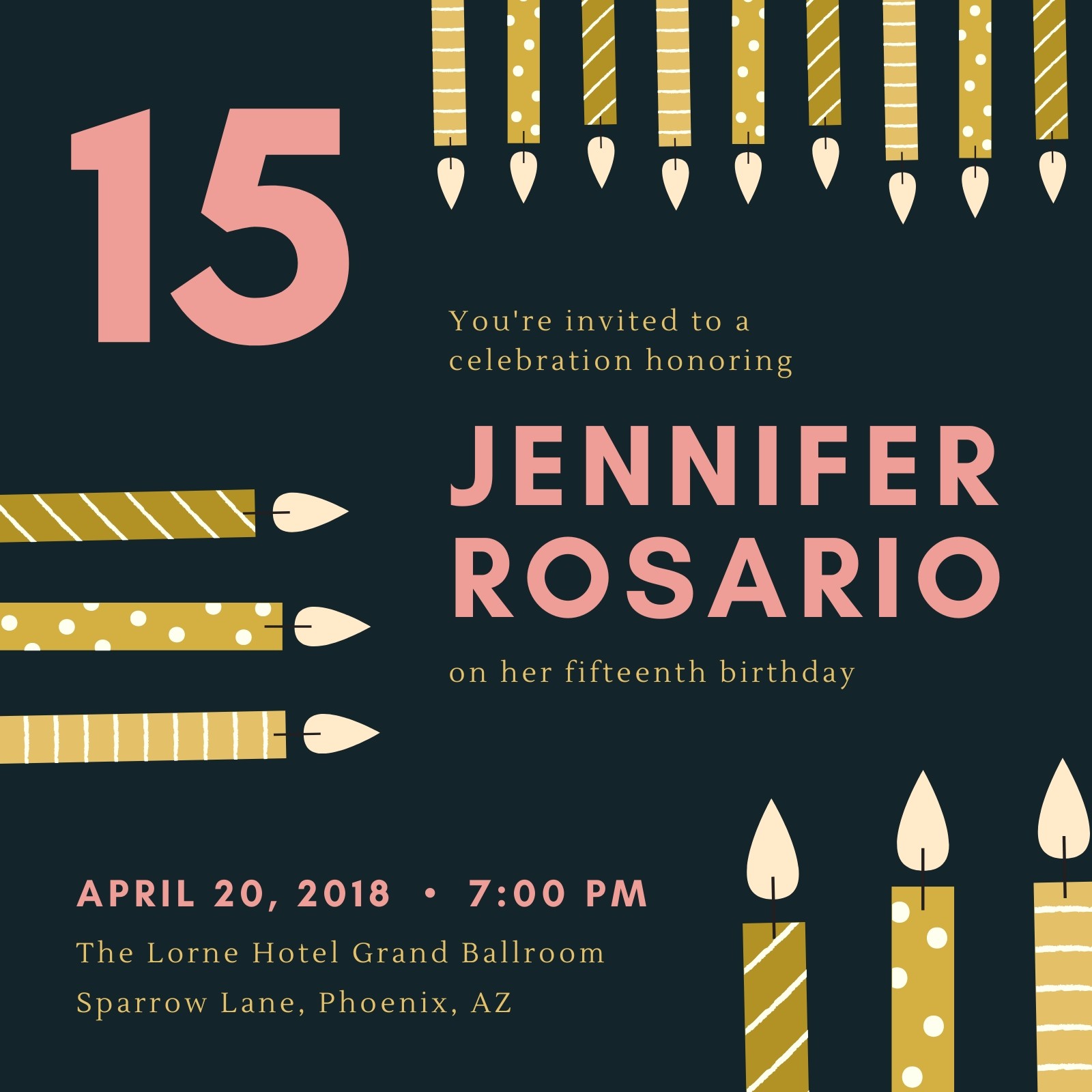 Gold Candles Birthday Invitation Gold Candles Birthday Invitation