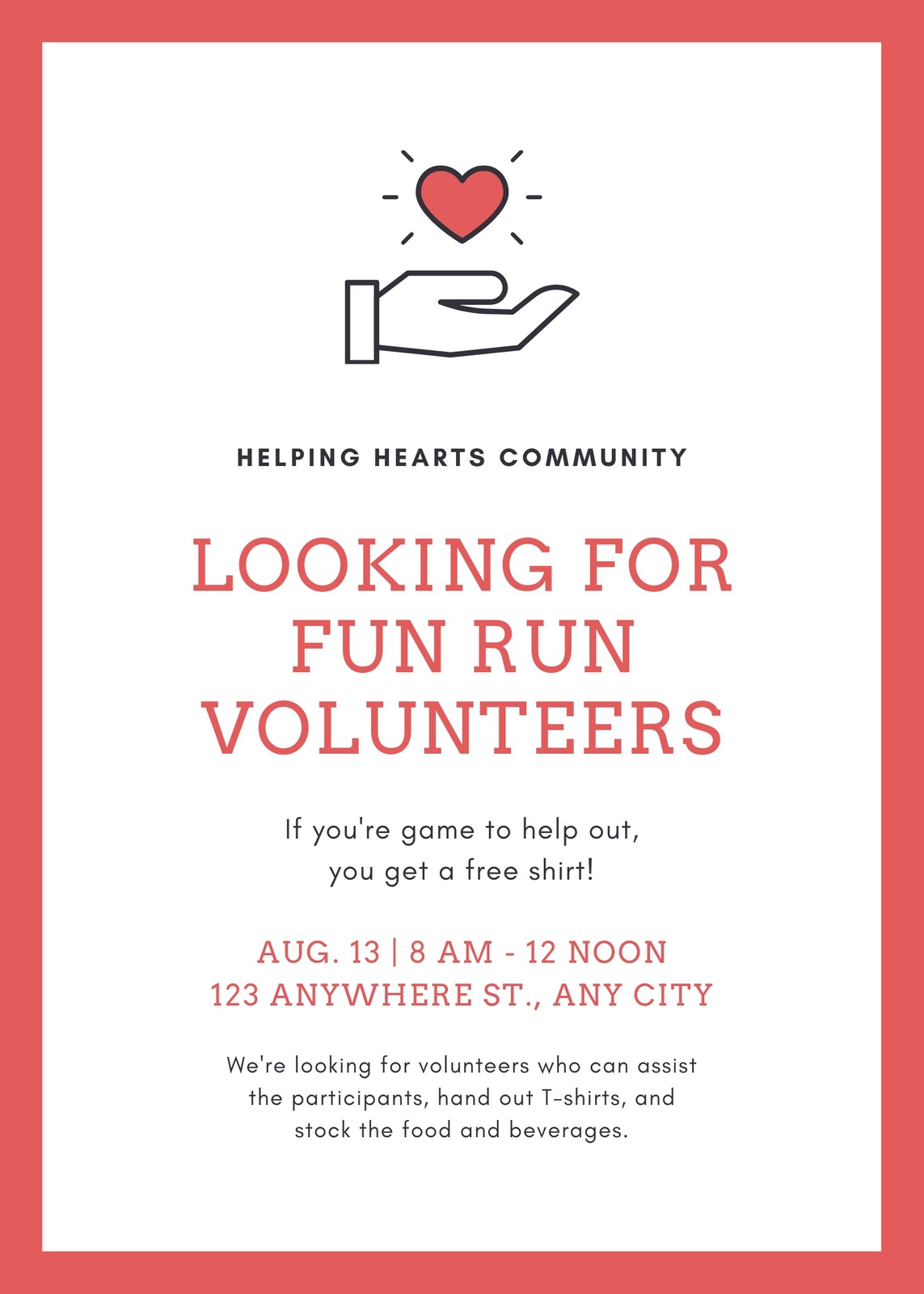 Coral and White Illustrated Heart Volunteer Flyer