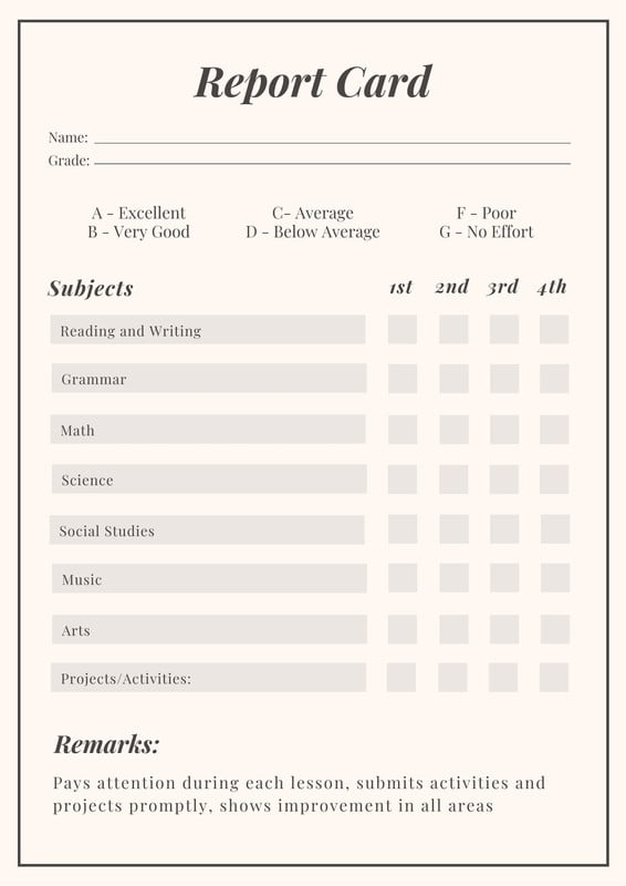 Free custom printable homeschool report card templates | Canva