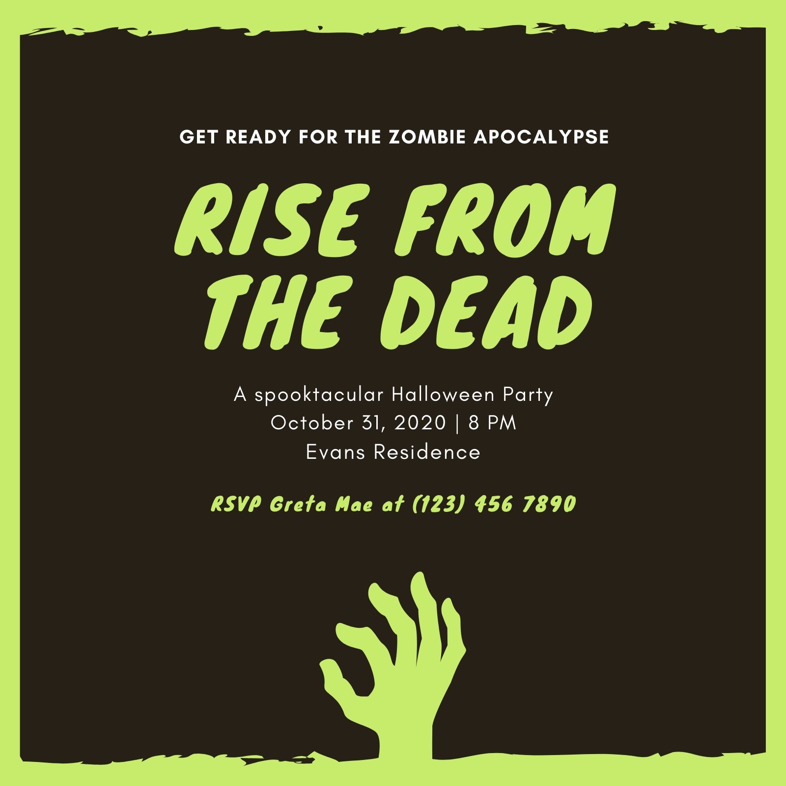 Green Zombie Halloween Party Invitation Green Zombie Halloween Party Invitation
