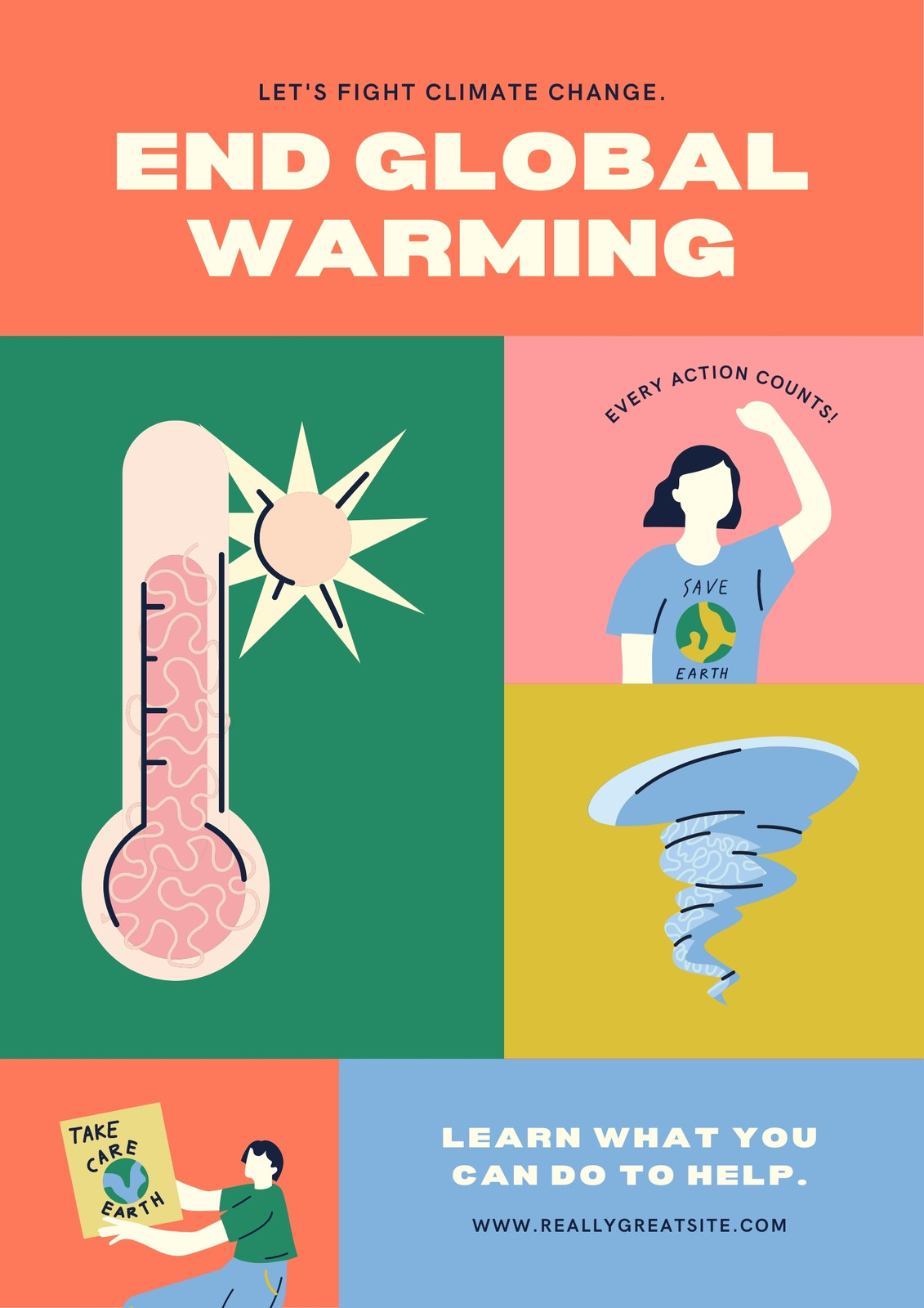 Orange Pink Green and Blue Bold Climate Change Poster